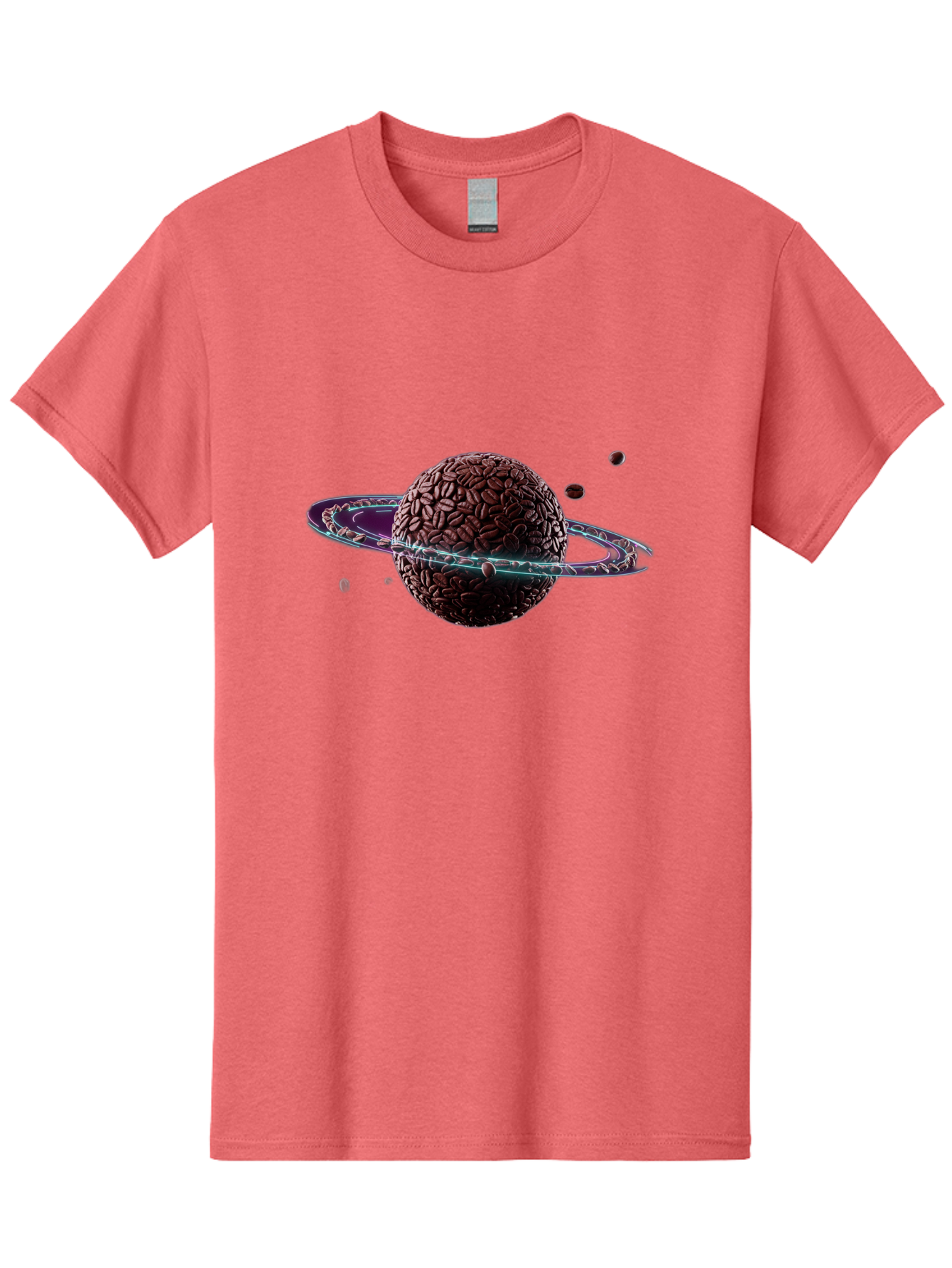 Coffee-Beans-Planet Men'S Graphic Tee, 100% Cotton, Comfortable Casual Summer Wear, Machine Washable, Coffee Beans, Planet With Rings, Creative Food Art, Coffee-Inspired Galaxy, Unique Design, Artistic Expression, Coffee Culture, Baa341