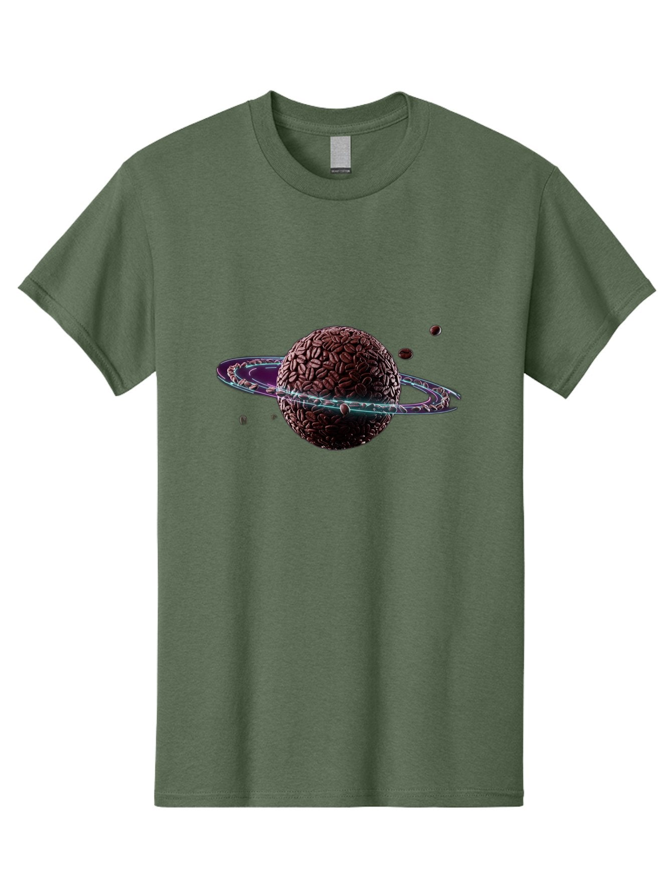 Coffee-Beans-Planet Men'S Graphic Tee, 100% Cotton, Comfortable Casual Summer Wear, Machine Washable, Coffee Beans, Planet With Rings, Creative Food Art, Coffee-Inspired Galaxy, Unique Design, Artistic Expression, Coffee Culture, Baa341