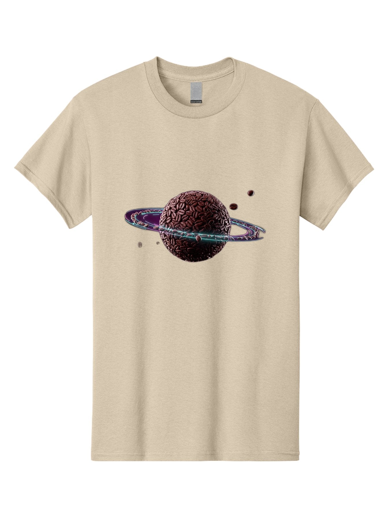 Coffee-Beans-Planet Men'S Graphic Tee, 100% Cotton, Comfortable Casual Summer Wear, Machine Washable, Coffee Beans, Planet With Rings, Creative Food Art, Coffee-Inspired Galaxy, Unique Design, Artistic Expression, Coffee Culture, Baa341 7