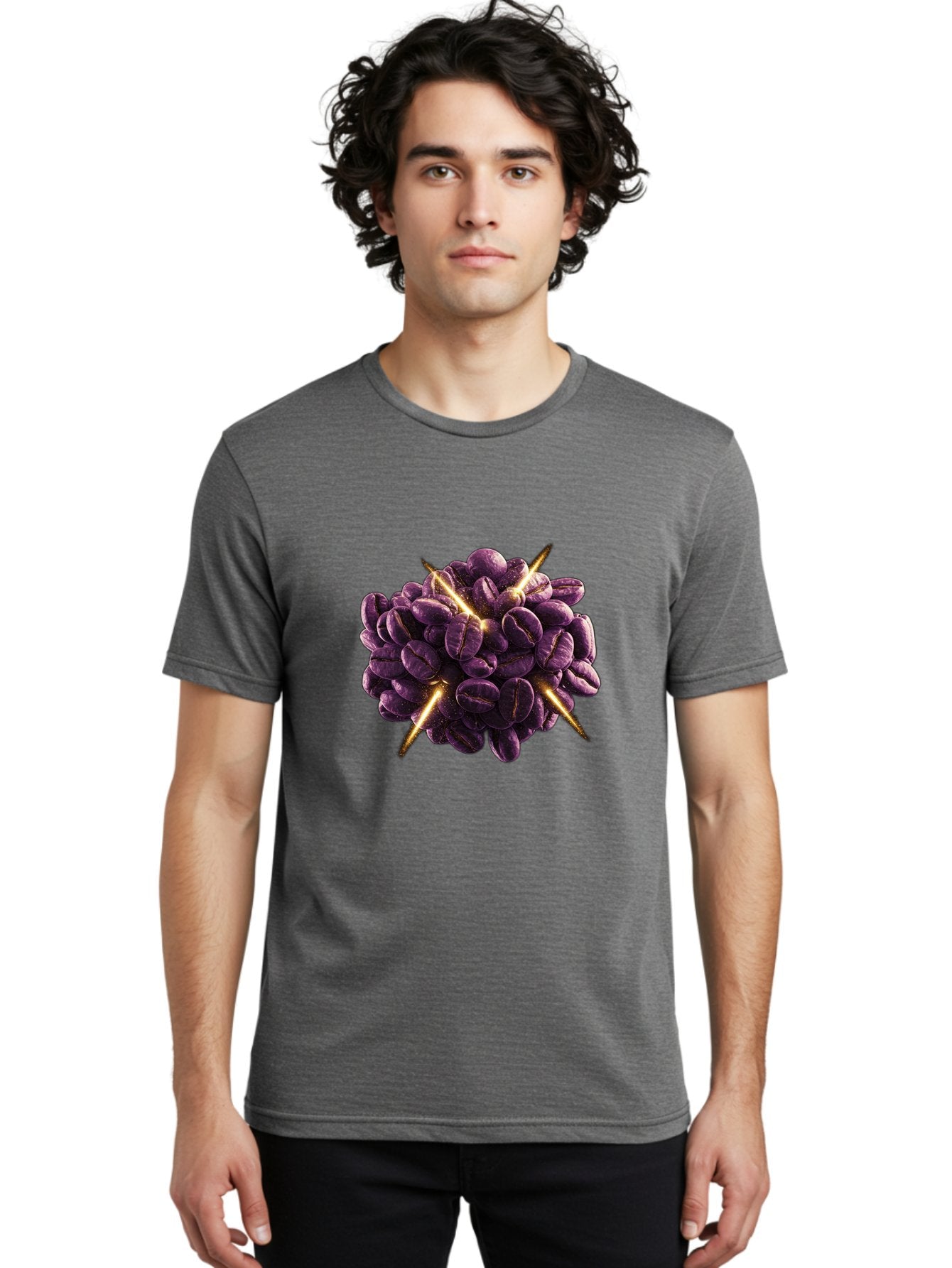 Coffee-Beans Men'S Graphic Tee, 100% Cotton, Comfortable Casual Summer Wear, Machine Washable, Dark Purple Coffee Beans, Spike Design, Unique Coffee Art, Creative Coffee Presentation, Coffee Lover Gift, Bold Coffee Beans Baa342 27