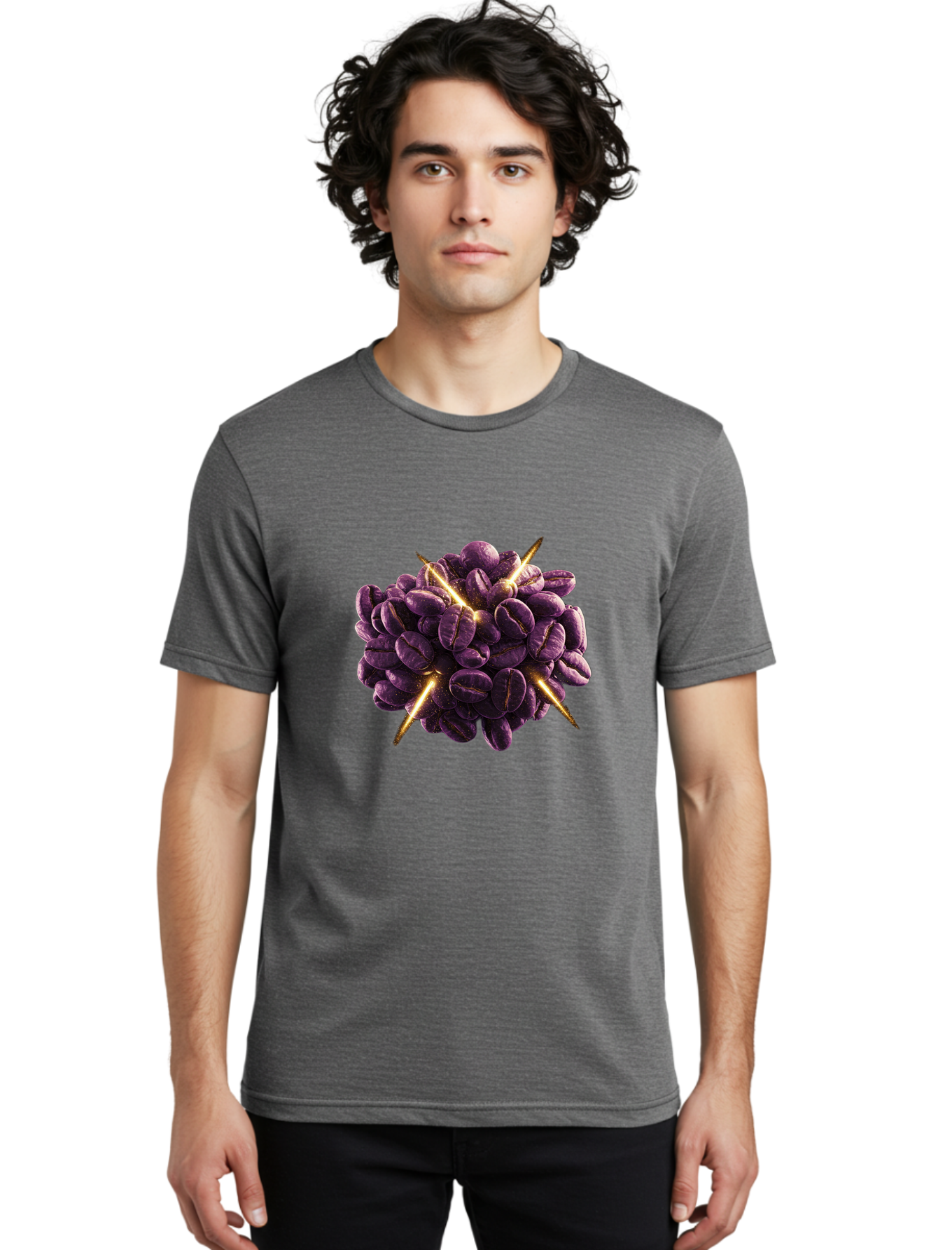 Coffee-Beans Men'S Graphic Tee, 100% Cotton, Comfortable Casual Summer Wear, Machine Washable, Dark Purple Coffee Beans, Spike Design, Unique Coffee Art, Creative Coffee Presentation, Coffee Lover Gift, Bold Coffee Beans Baa342 8