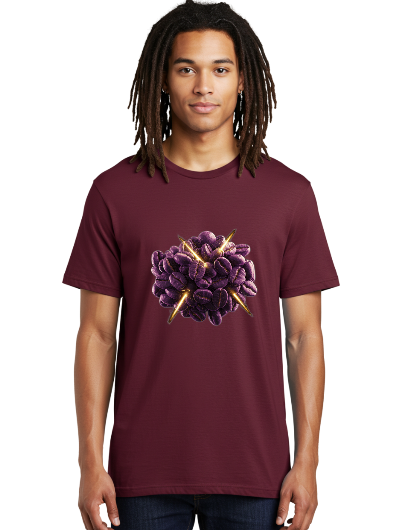 Coffee-Beans Men'S Graphic Tee, 100% Cotton, Comfortable Casual Summer Wear, Machine Washable, Dark Purple Coffee Beans, Spike Design, Unique Coffee Art, Creative Coffee Presentation, Coffee Lover Gift, Bold Coffee Beans Baa342