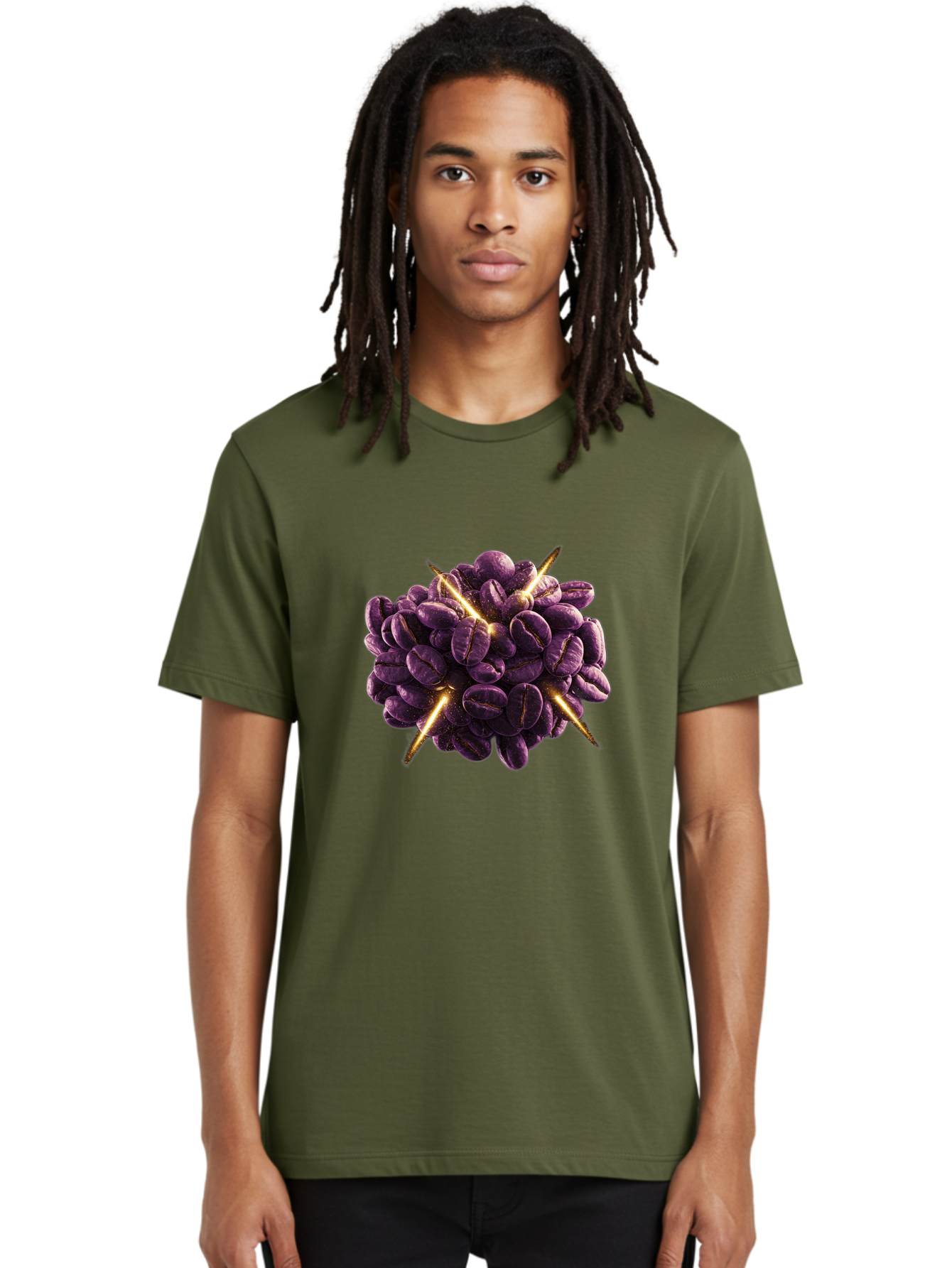 Coffee-Beans Men'S Graphic Tee, 100% Cotton, Comfortable Casual Summer Wear, Machine Washable, Dark Purple Coffee Beans, Spike Design, Unique Coffee Art, Creative Coffee Presentation, Coffee Lover Gift, Bold Coffee Beans Baa342 10