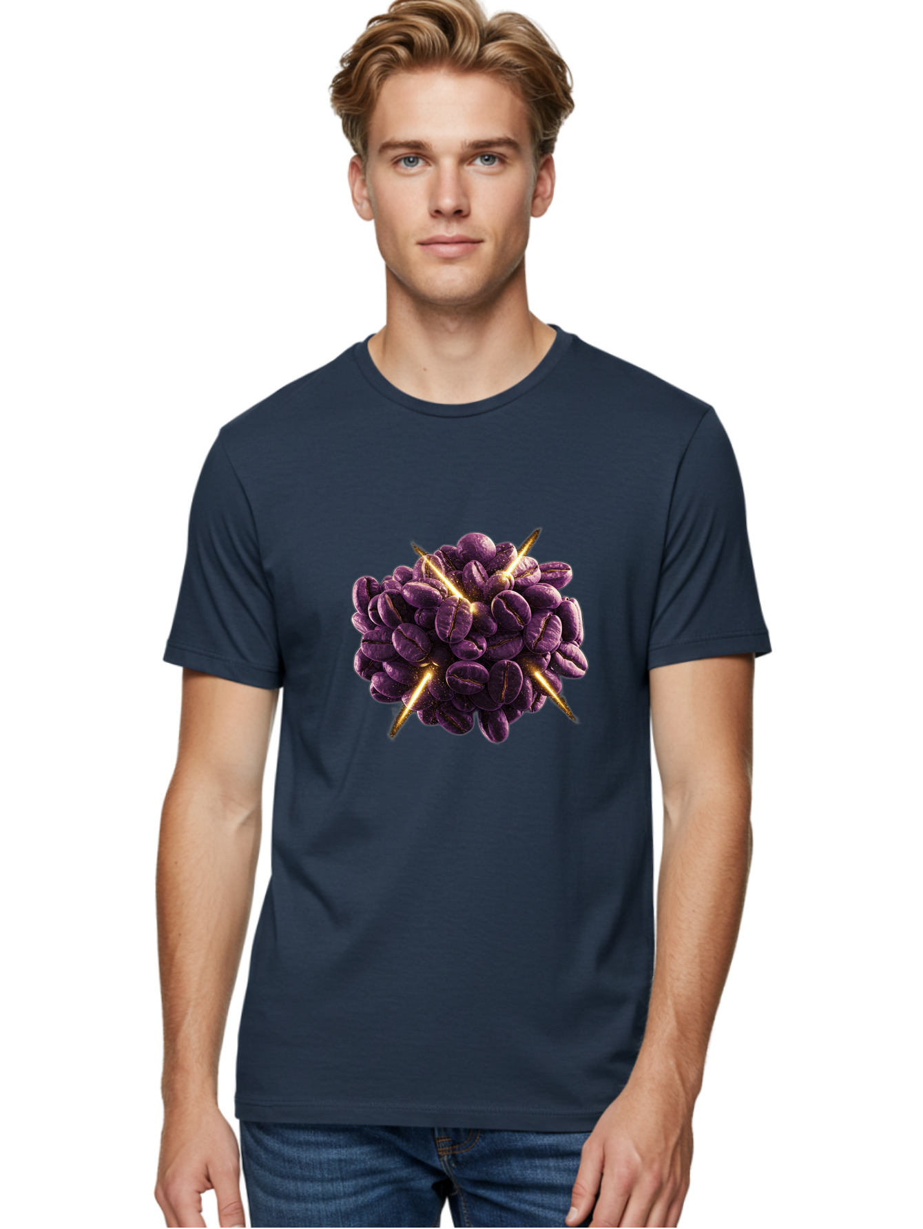 Coffee-Beans Men'S Graphic Tee, 100% Cotton, Comfortable Casual Summer Wear, Machine Washable, Dark Purple Coffee Beans, Spike Design, Unique Coffee Art, Creative Coffee Presentation, Coffee Lover Gift, Bold Coffee Beans Baa342 4