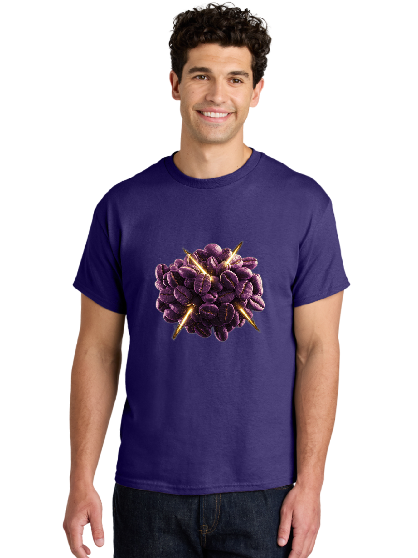 Coffee-Beans Men'S Graphic Tee, 100% Cotton, Comfortable Casual Summer Wear, Machine Washable, Dark Purple Coffee Beans, Spike Design, Unique Coffee Art, Creative Coffee Presentation, Coffee Lover Gift, Bold Coffee Beans Baa342 16