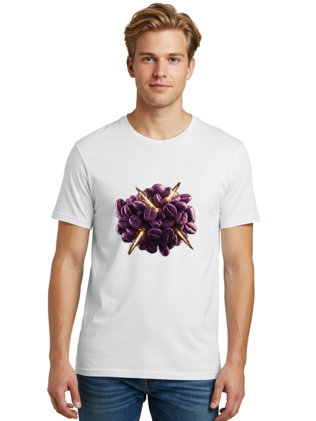 Coffee-Beans Men'S Graphic Tee, 100% Cotton, Comfortable Casual Summer Wear, Machine Washable, Dark Purple Coffee Beans, Spike Design, Unique Coffee Art, Creative Coffee Presentation, Coffee Lover Gift, Bold Coffee Beans Baa342 25