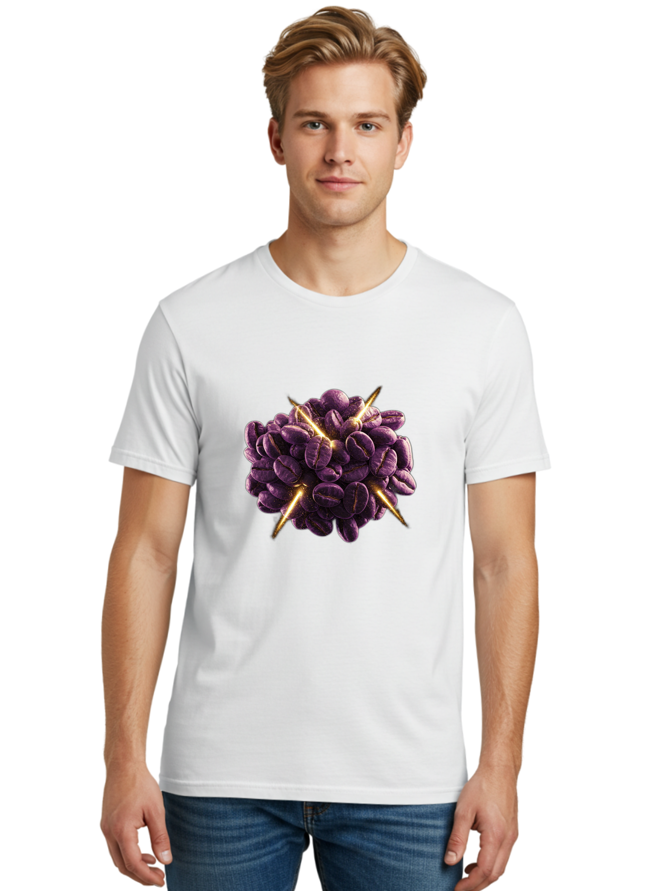 Coffee-Beans Men'S Graphic Tee, 100% Cotton, Comfortable Casual Summer Wear, Machine Washable, Dark Purple Coffee Beans, Spike Design, Unique Coffee Art, Creative Coffee Presentation, Coffee Lover Gift, Bold Coffee Beans Baa342 12