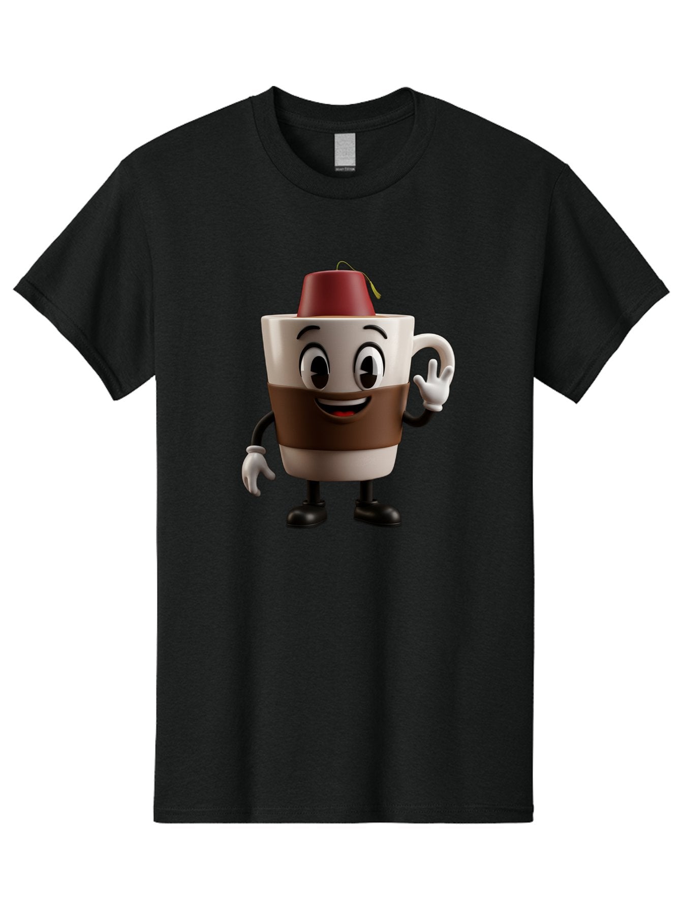 Coffee-Cup-1 Men'S Graphic Tee, 100% Cotton, Comfortable Casual Summer Wear, Machine Washable, Cartoon Coffee Mug, Coffee Character, Smiling Mug, Tea Bag On Top, Waving Hand, Friendly Beverage, Animated Coffee, Cute Drink, Coffee Culture, Baa343 9