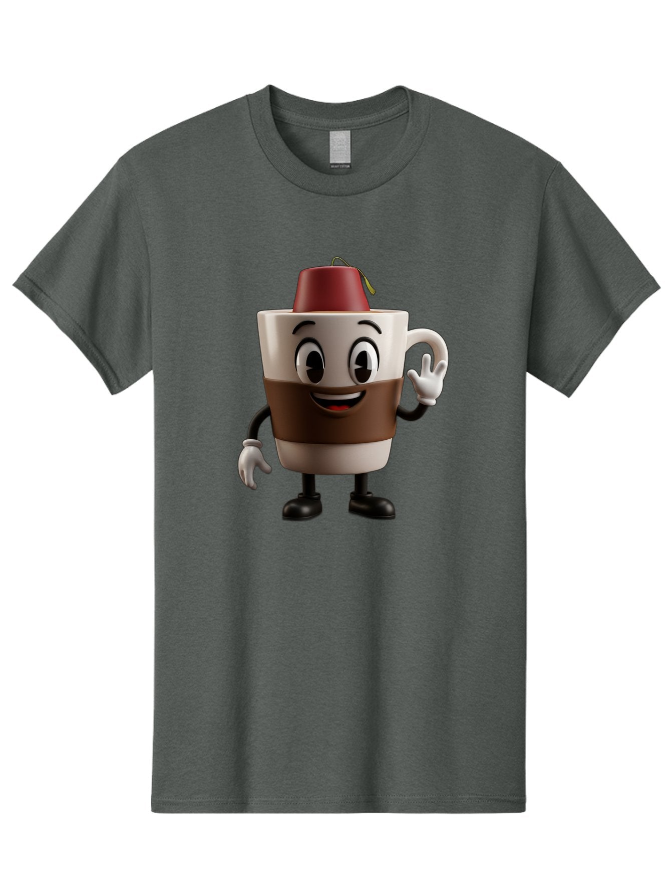 Coffee-Cup-1 Men'S Graphic Tee, 100% Cotton, Comfortable Casual Summer Wear, Machine Washable, Cartoon Coffee Mug, Coffee Character, Smiling Mug, Tea Bag On Top, Waving Hand, Friendly Beverage, Animated Coffee, Cute Drink, Coffee Culture, Baa343