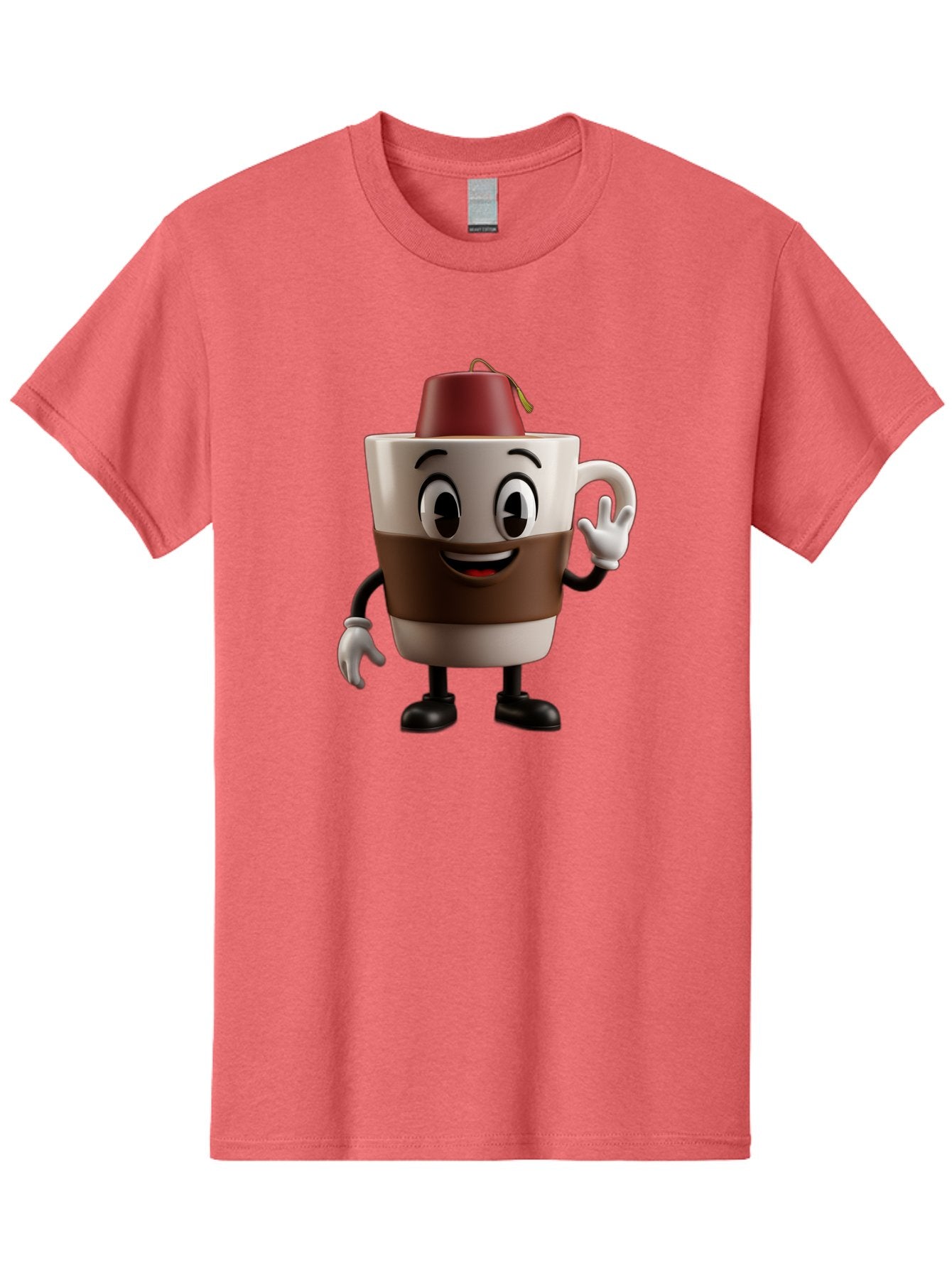 Coffee-Cup-1 Men'S Graphic Tee, 100% Cotton, Comfortable Casual Summer Wear, Machine Washable, Cartoon Coffee Mug, Coffee Character, Smiling Mug, Tea Bag On Top, Waving Hand, Friendly Beverage, Animated Coffee, Cute Drink, Coffee Culture, Baa343 5