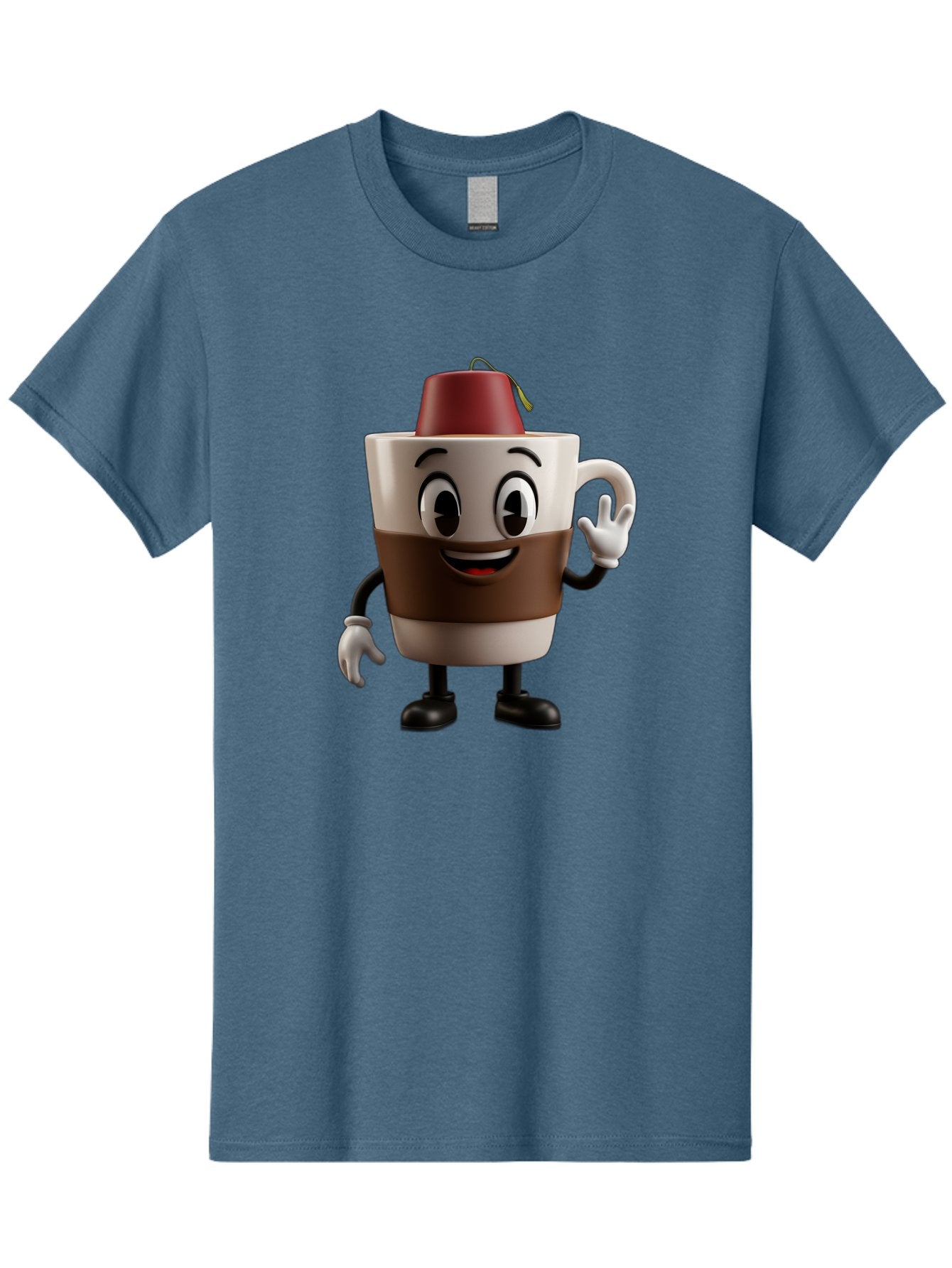 Coffee-Cup-1 Men'S Graphic Tee, 100% Cotton, Comfortable Casual Summer Wear, Machine Washable, Cartoon Coffee Mug, Coffee Character, Smiling Mug, Tea Bag On Top, Waving Hand, Friendly Beverage, Animated Coffee, Cute Drink, Coffee Culture, Baa343 3