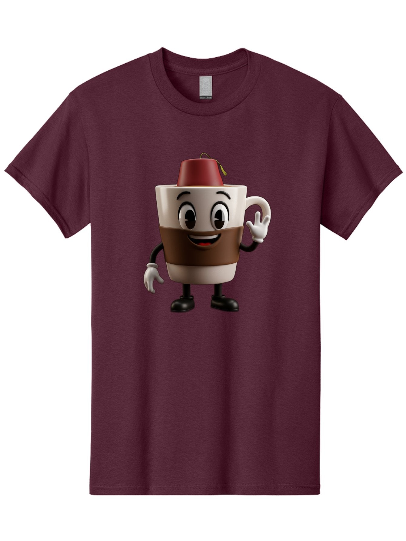 Coffee-Cup-1 Men'S Graphic Tee, 100% Cotton, Comfortable Casual Summer Wear, Machine Washable, Cartoon Coffee Mug, Coffee Character, Smiling Mug, Tea Bag On Top, Waving Hand, Friendly Beverage, Animated Coffee, Cute Drink, Coffee Culture, Baa343