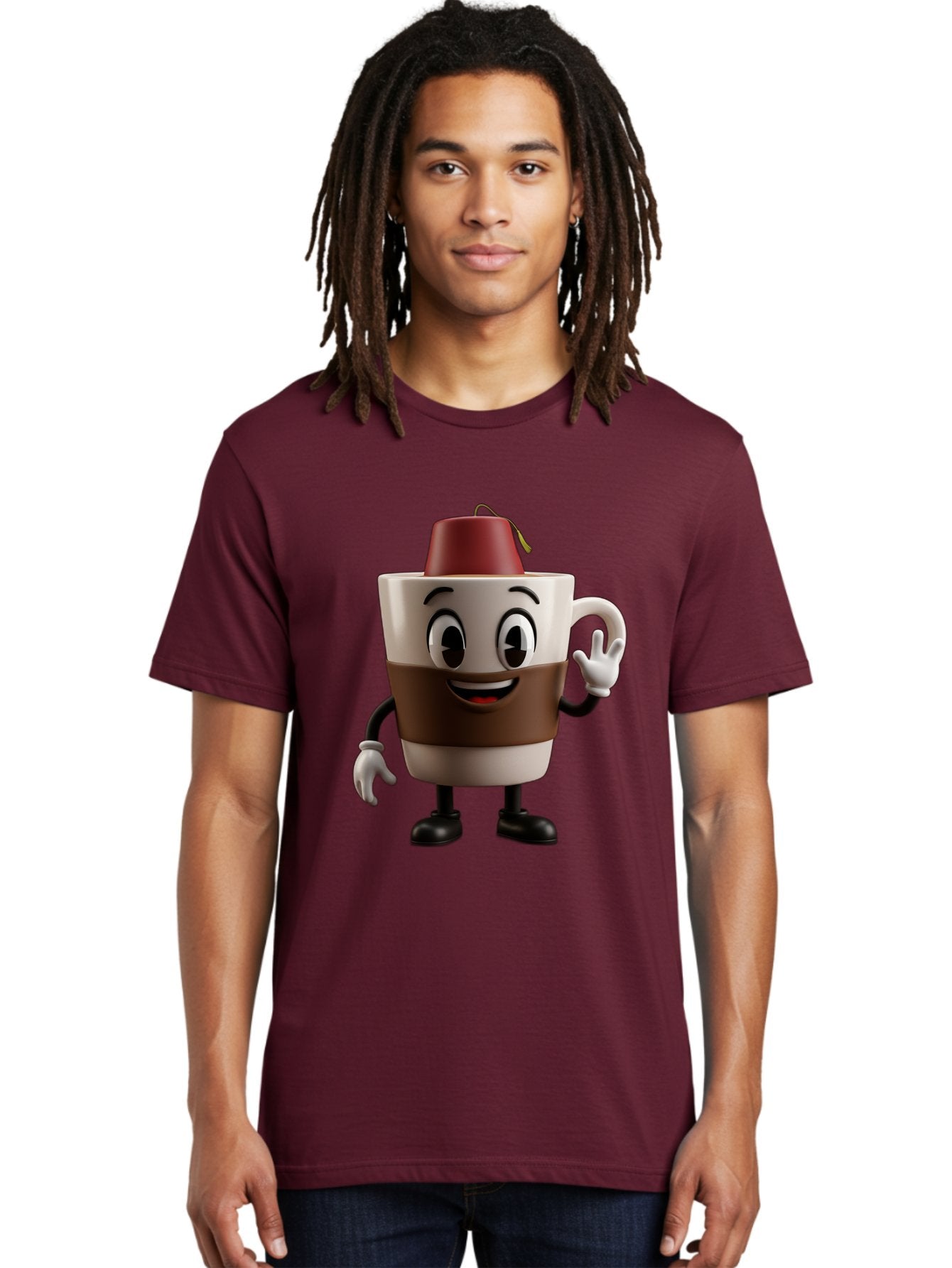 Coffee-Cup-1 Men'S Graphic Tee, 100% Cotton, Comfortable Casual Summer Wear, Machine Washable, Cartoon Coffee Mug, Coffee Character, Smiling Mug, Tea Bag On Top, Waving Hand, Friendly Beverage, Animated Coffee, Cute Drink, Coffee Culture, Baa343 21