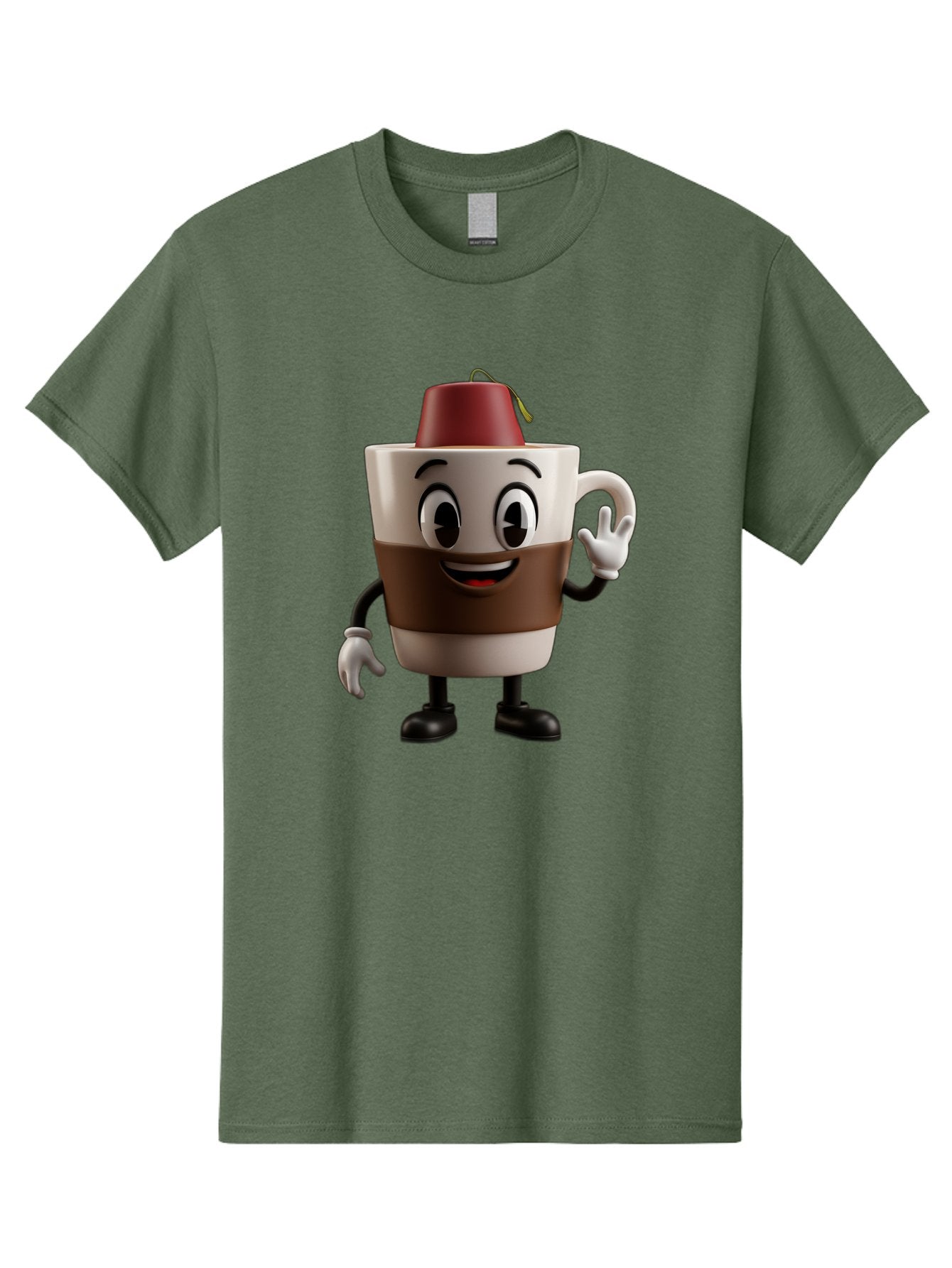 Coffee-Cup-1 Men'S Graphic Tee, 100% Cotton, Comfortable Casual Summer Wear, Machine Washable, Cartoon Coffee Mug, Coffee Character, Smiling Mug, Tea Bag On Top, Waving Hand, Friendly Beverage, Animated Coffee, Cute Drink, Coffee Culture, Baa343 6