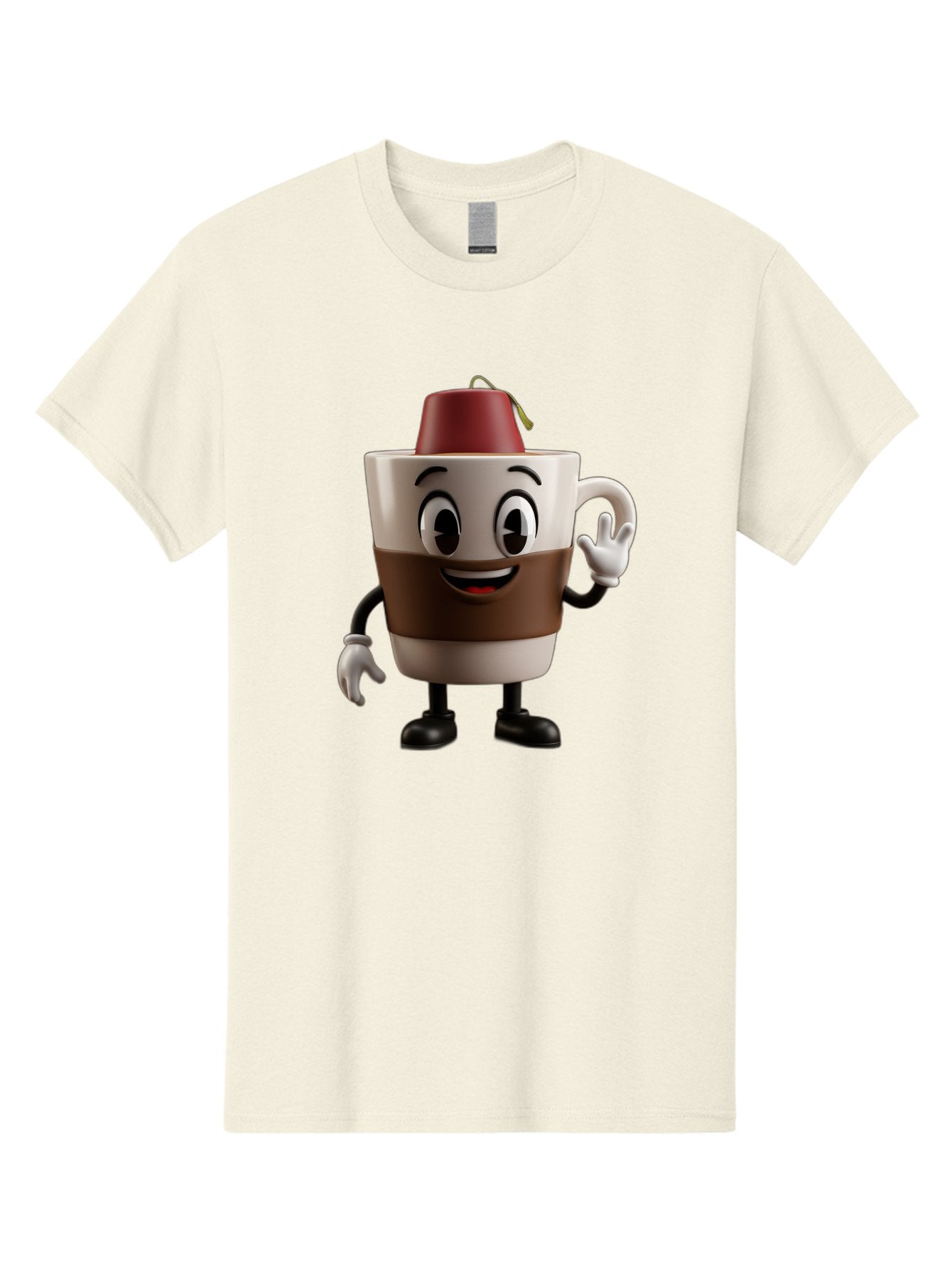 Coffee-Cup-1 Men'S Graphic Tee, 100% Cotton, Comfortable Casual Summer Wear, Machine Washable, Cartoon Coffee Mug, Coffee Character, Smiling Mug, Tea Bag On Top, Waving Hand, Friendly Beverage, Animated Coffee, Cute Drink, Coffee Culture, Baa343 8