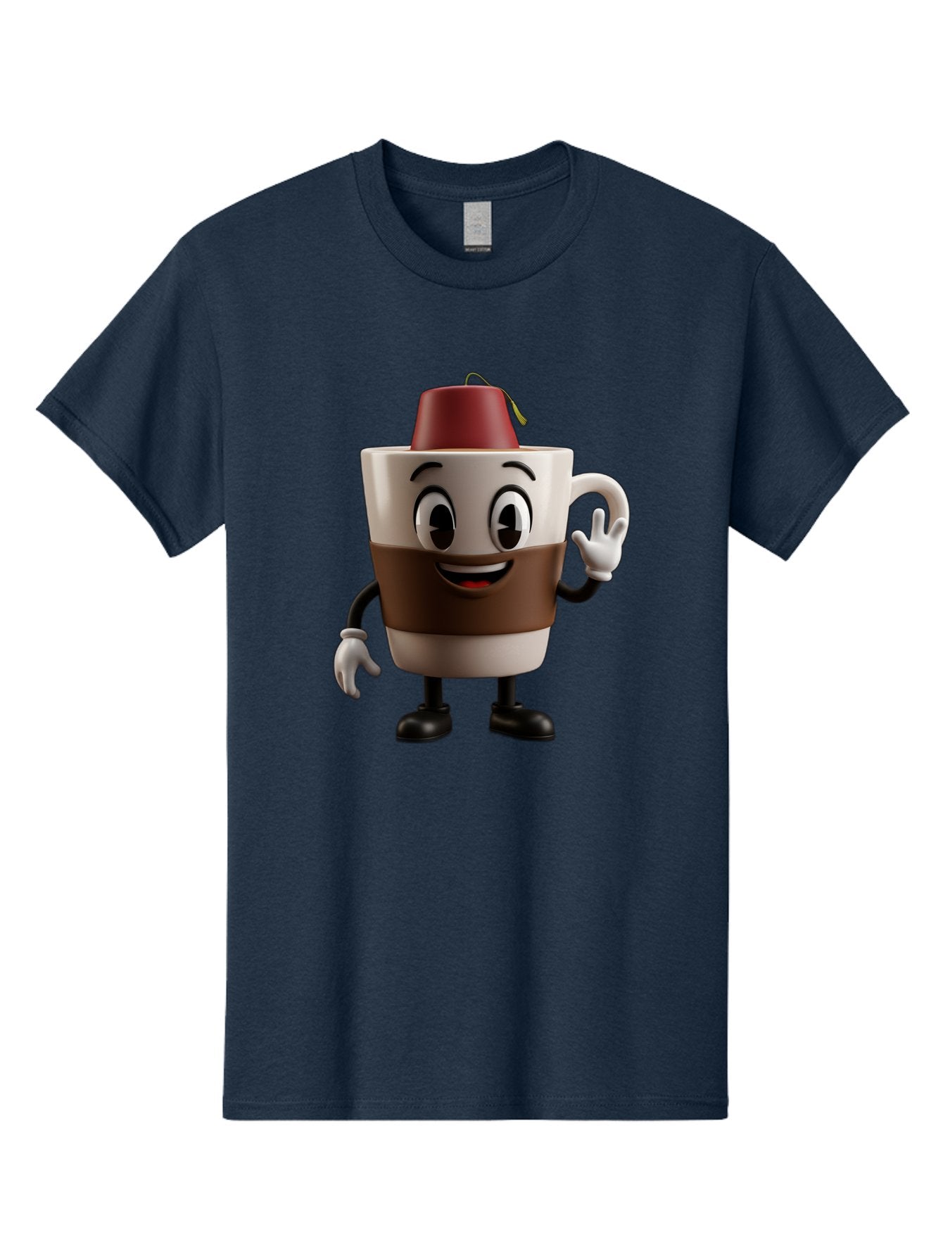 Coffee-Cup-1 Men'S Graphic Tee, 100% Cotton, Comfortable Casual Summer Wear, Machine Washable, Cartoon Coffee Mug, Coffee Character, Smiling Mug, Tea Bag On Top, Waving Hand, Friendly Beverage, Animated Coffee, Cute Drink, Coffee Culture, Baa343 4