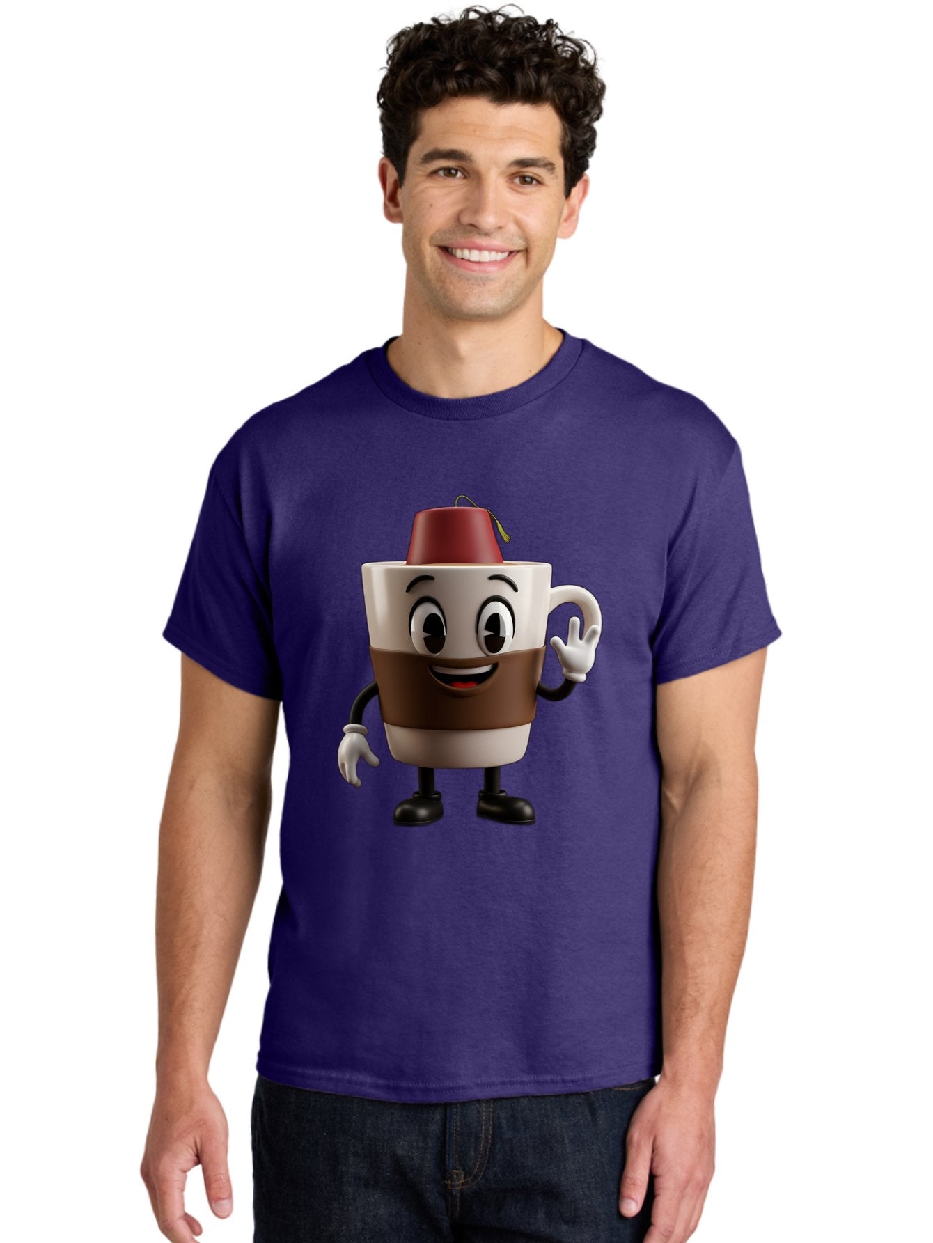 Coffee-Cup-1 Men'S Graphic Tee, 100% Cotton, Comfortable Casual Summer Wear, Machine Washable, Cartoon Coffee Mug, Coffee Character, Smiling Mug, Tea Bag On Top, Waving Hand, Friendly Beverage, Animated Coffee, Cute Drink, Coffee Culture, Baa343 28