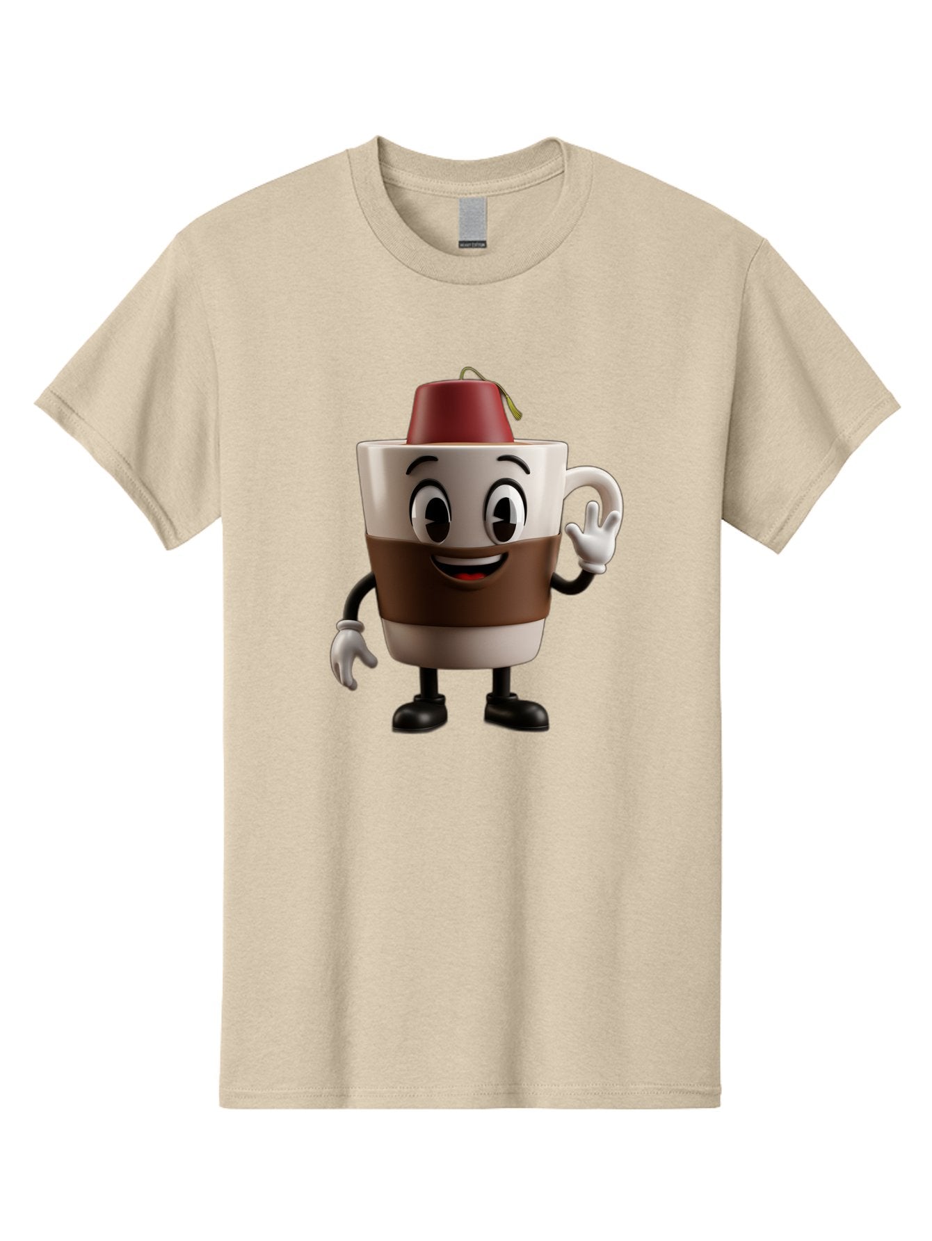 Coffee-Cup-1 Men'S Graphic Tee, 100% Cotton, Comfortable Casual Summer Wear, Machine Washable, Cartoon Coffee Mug, Coffee Character, Smiling Mug, Tea Bag On Top, Waving Hand, Friendly Beverage, Animated Coffee, Cute Drink, Coffee Culture, Baa343 11
