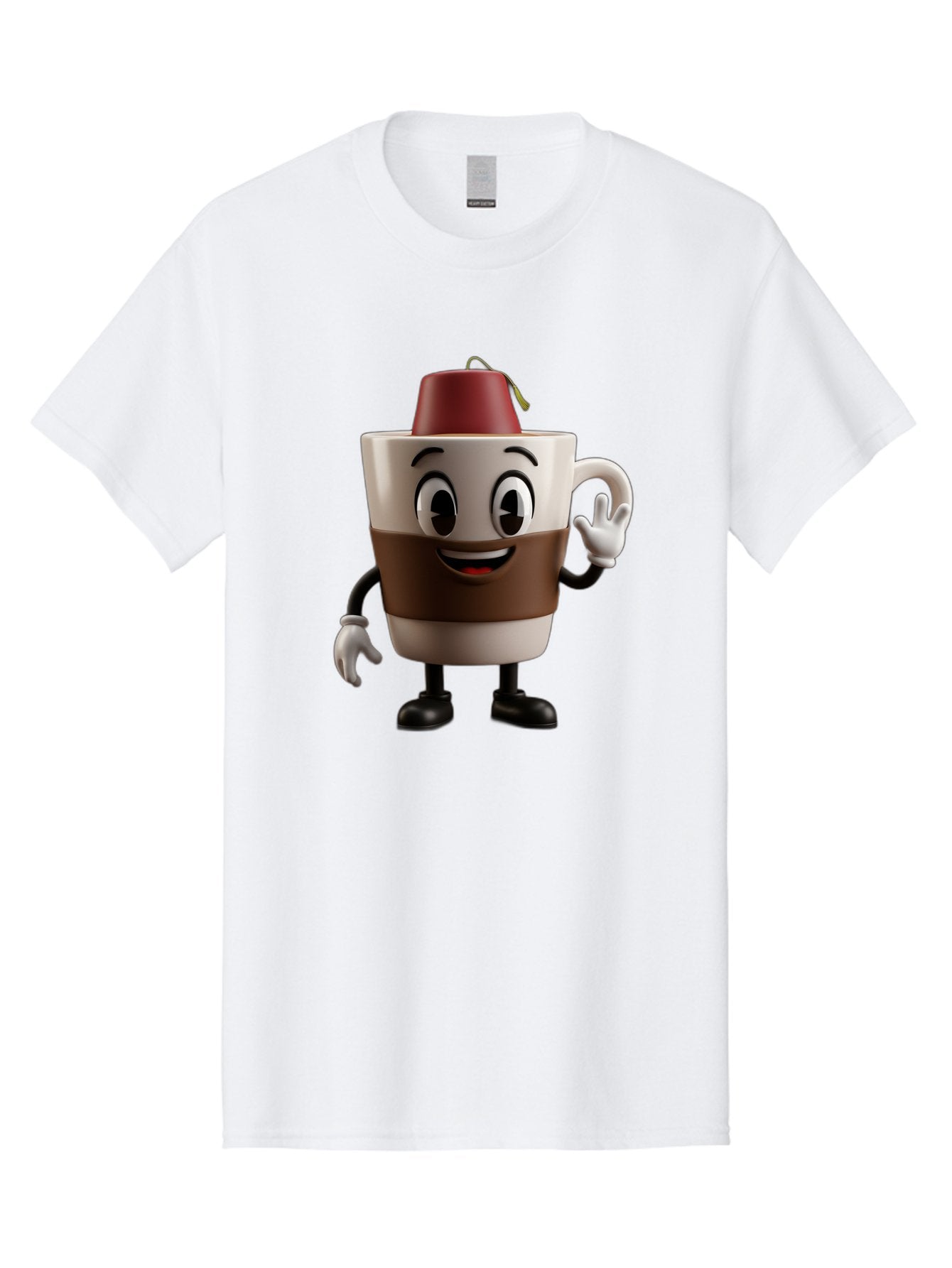Coffee-Cup-1 Men'S Graphic Tee, 100% Cotton, Comfortable Casual Summer Wear, Machine Washable, Cartoon Coffee Mug, Coffee Character, Smiling Mug, Tea Bag On Top, Waving Hand, Friendly Beverage, Animated Coffee, Cute Drink, Coffee Culture, Baa343 7