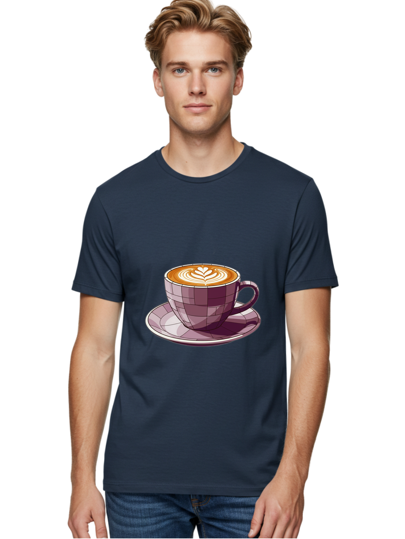 Coffee-Cup-10 Men'S Graphic Tee, 100% Cotton, Comfortable Casual Summer Wear, Machine Washable, Coffee Cup, Cappuccino, Latte Art, Heart Design, Coffee Break, Morning Coffee, Coffee Lover, Coffee Culture, Beverage, Drink Baa344