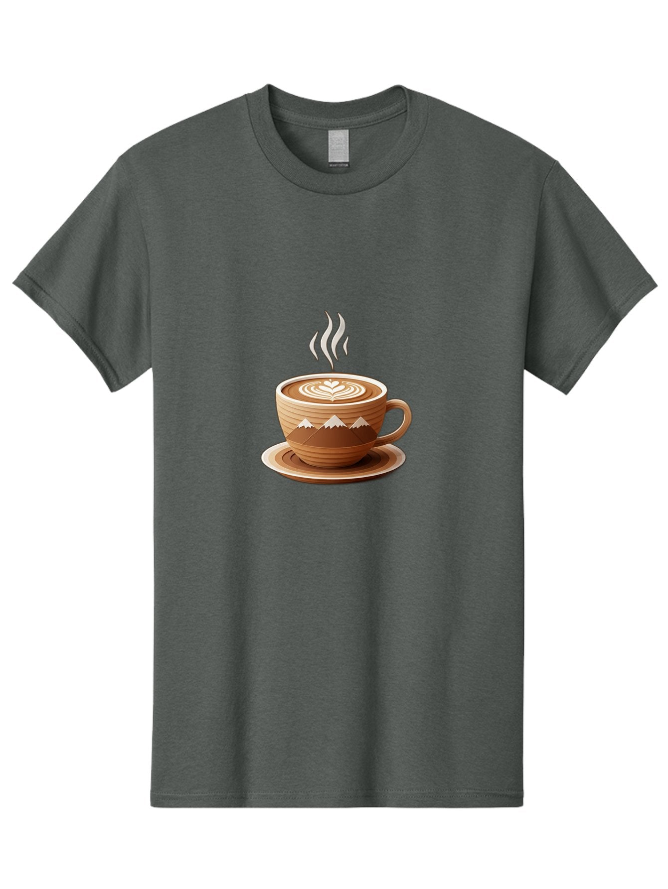 Coffee-Cup-11 Men'S Graphic Tee, 100% Cotton, Comfortable Casual Summer Wear, Machine Washable, Steaming Coffee Cup, Latte Art, Heart Design, Wooden Cup, White Mountains, Morning Coffee, Coffee Break, Espresso, Coffee Lover Baa345