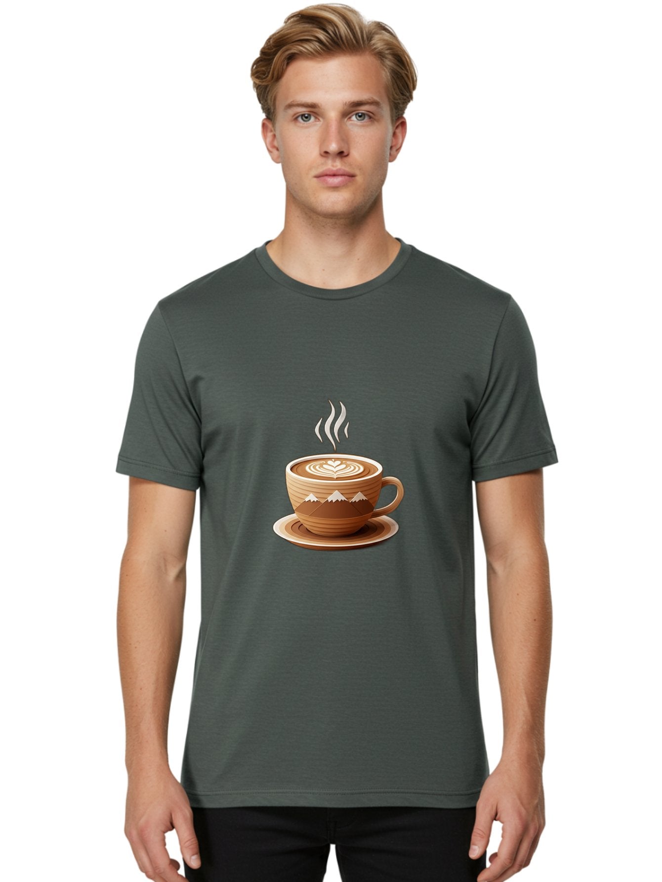 Coffee-Cup-11 Men'S Graphic Tee, 100% Cotton, Comfortable Casual Summer Wear, Machine Washable, Steaming Coffee Cup, Latte Art, Heart Design, Wooden Cup, White Mountains, Morning Coffee, Coffee Break, Espresso, Coffee Lover Baa345 19