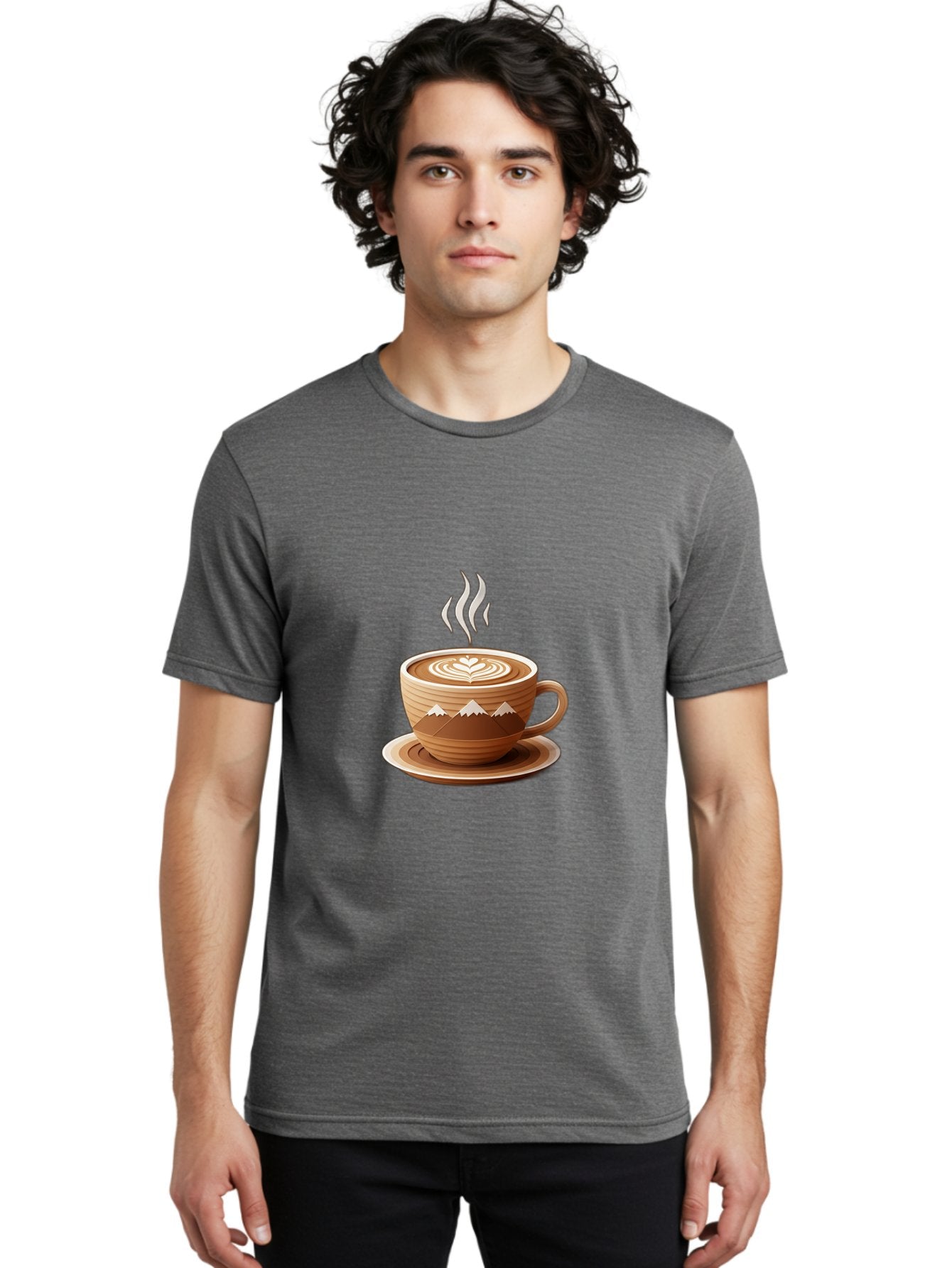 Coffee-Cup-11 Men'S Graphic Tee, 100% Cotton, Comfortable Casual Summer Wear, Machine Washable, Steaming Coffee Cup, Latte Art, Heart Design, Wooden Cup, White Mountains, Morning Coffee, Coffee Break, Espresso, Coffee Lover Baa345 24