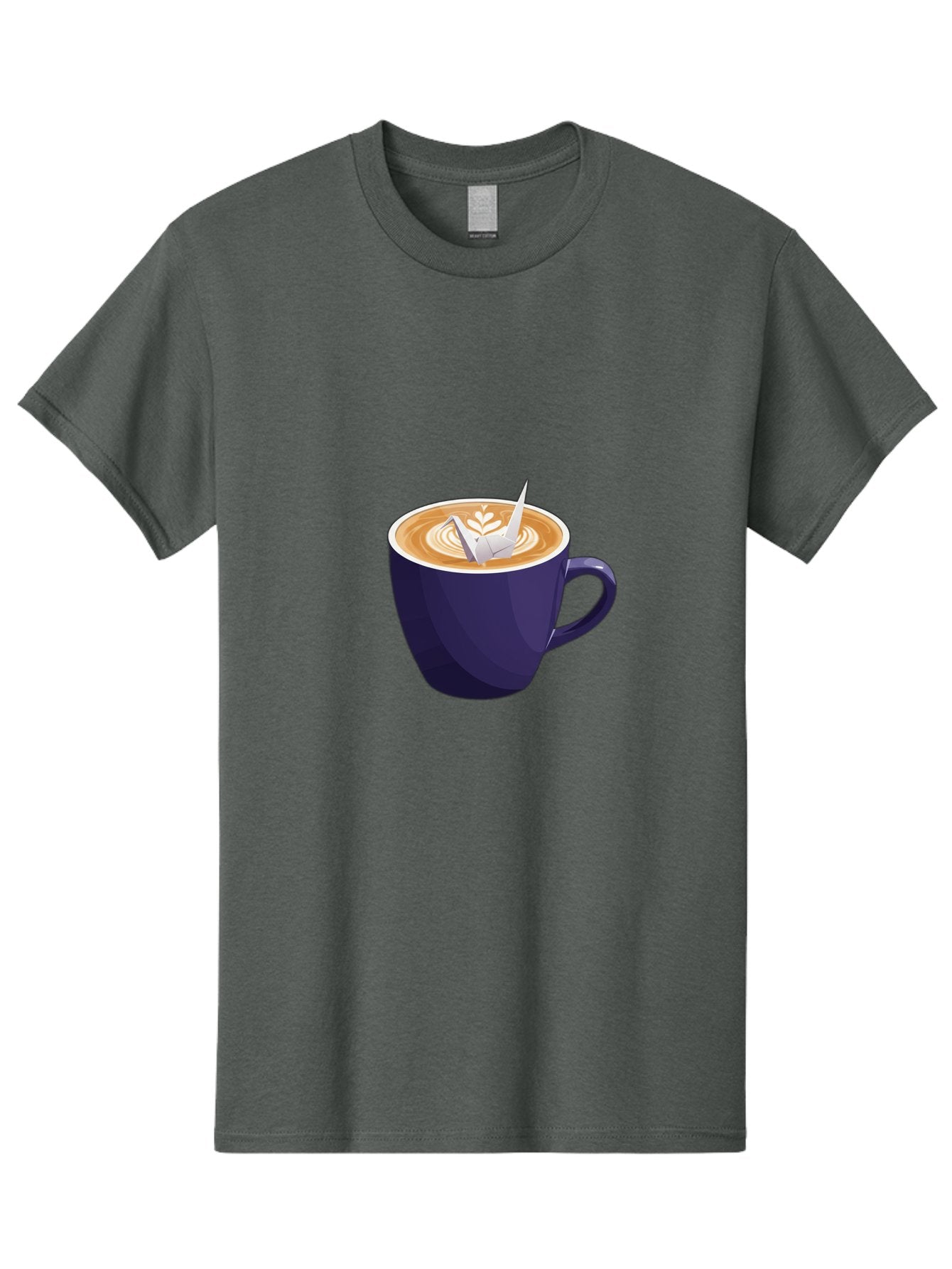 Coffee-Cup-12 Men'S Graphic Tee, 100% Cotton, Comfortable Casual Summer Wear, Machine Washable, Coffee Latte, Cappuccino Art, Espresso Drink, Dark Blue Cup, White Foam, Leaf Design, Coffee Culture, Morning Routine, Beverage Illustration, Baa346 13