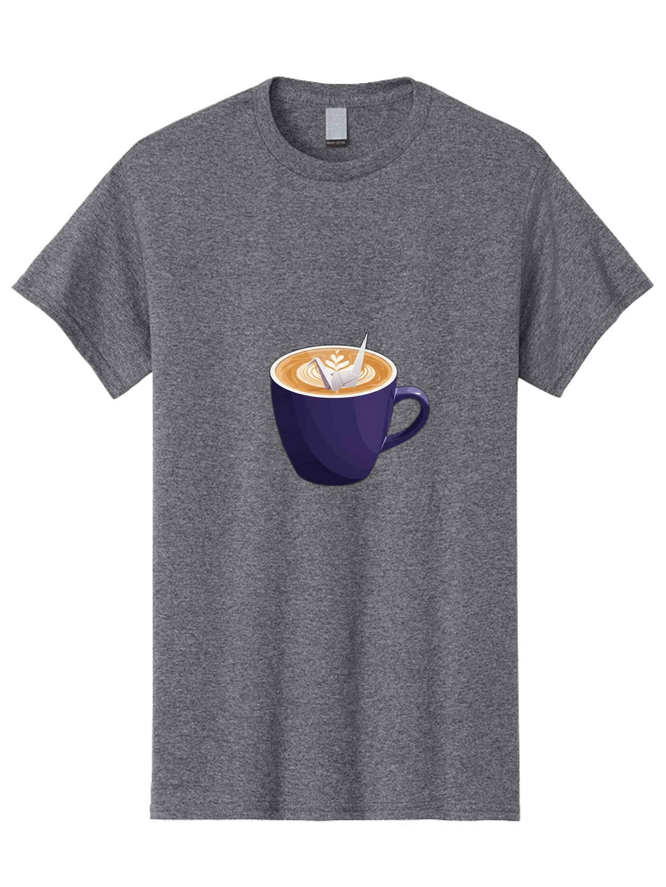 Coffee-Cup-12 Men'S Graphic Tee, 100% Cotton, Comfortable Casual Summer Wear, Machine Washable, Coffee Latte, Cappuccino Art, Espresso Drink, Dark Blue Cup, White Foam, Leaf Design, Coffee Culture, Morning Routine, Beverage Illustration, Baa346 4
