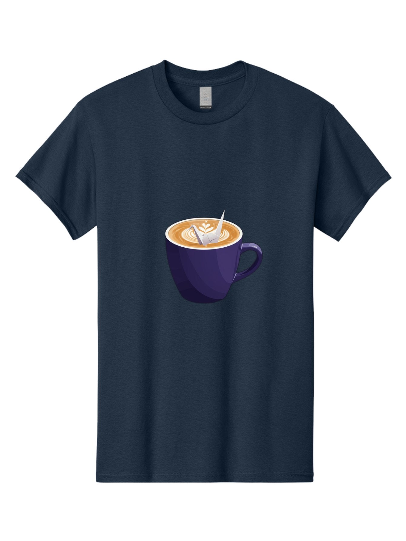 Coffee-Cup-12 Men'S Graphic Tee, 100% Cotton, Comfortable Casual Summer Wear, Machine Washable, Coffee Latte, Cappuccino Art, Espresso Drink, Dark Blue Cup, White Foam, Leaf Design, Coffee Culture, Morning Routine, Beverage Illustration, Baa346 15