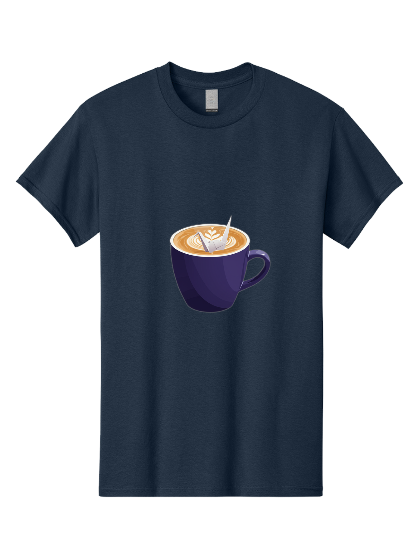 Coffee-Cup-12 Men'S Graphic Tee, 100% Cotton, Comfortable Casual Summer Wear, Machine Washable, Coffee Latte, Cappuccino Art, Espresso Drink, Dark Blue Cup, White Foam, Leaf Design, Coffee Culture, Morning Routine, Beverage Illustration, Baa346