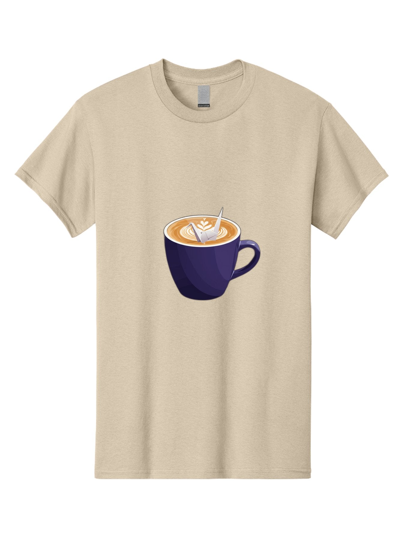 Coffee-Cup-12 Men'S Graphic Tee, 100% Cotton, Comfortable Casual Summer Wear, Machine Washable, Coffee Latte, Cappuccino Art, Espresso Drink, Dark Blue Cup, White Foam, Leaf Design, Coffee Culture, Morning Routine, Beverage Illustration, Baa346