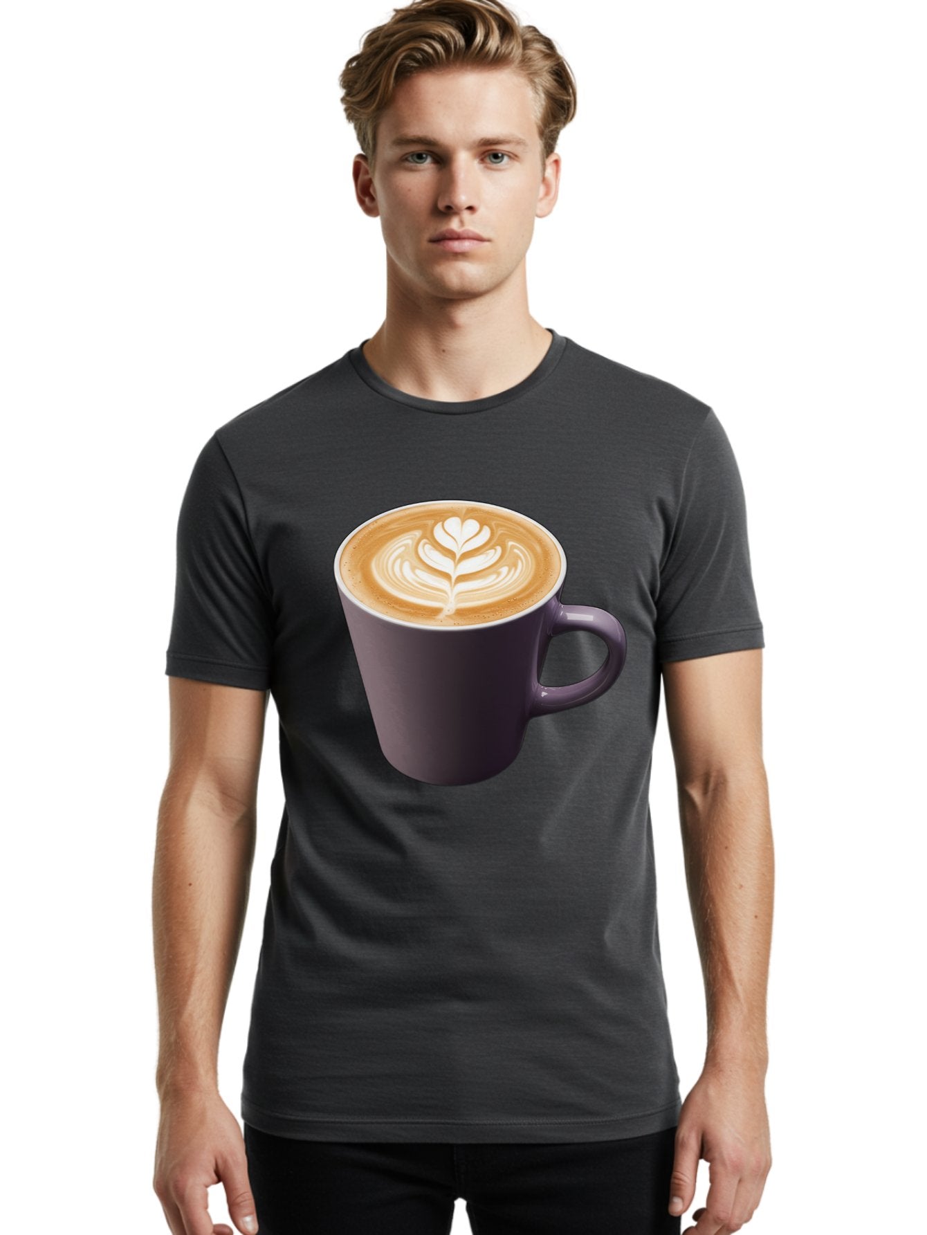 Coffee-Cup-14 Men'S Graphic Tee, 100% Cotton, Comfortable Casual Summer Wear, Machine Washable, Coffee Cup, Latte Art, Leaf Design, Espresso, Coffee Culture, Morning Coffee, Coffee Break, Caffeine, Coffee Drink Baa348 25