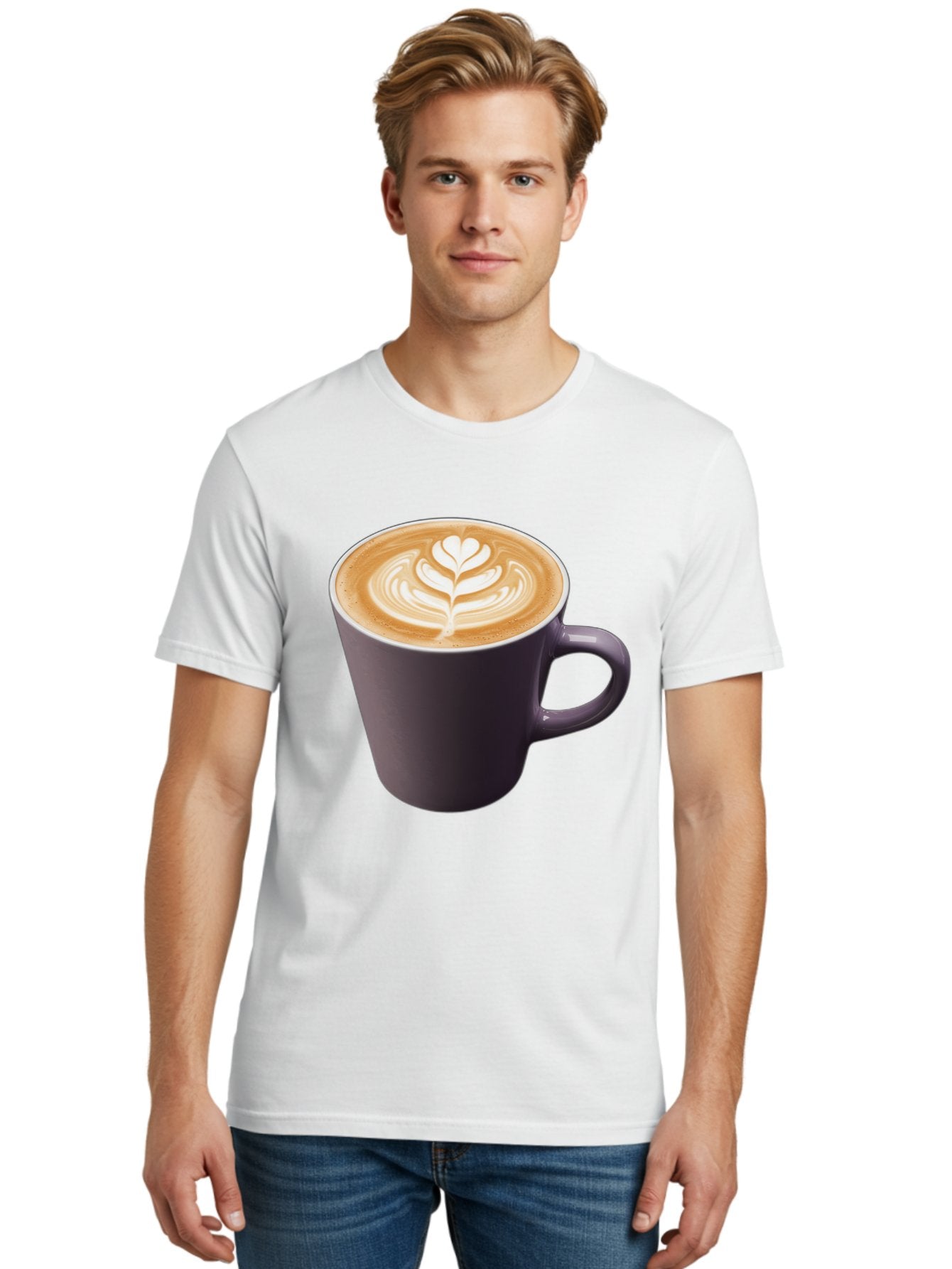 Coffee-Cup-14 Men'S Graphic Tee, 100% Cotton, Comfortable Casual Summer Wear, Machine Washable, Coffee Cup, Latte Art, Leaf Design, Espresso, Coffee Culture, Morning Coffee, Coffee Break, Caffeine, Coffee Drink Baa348 16