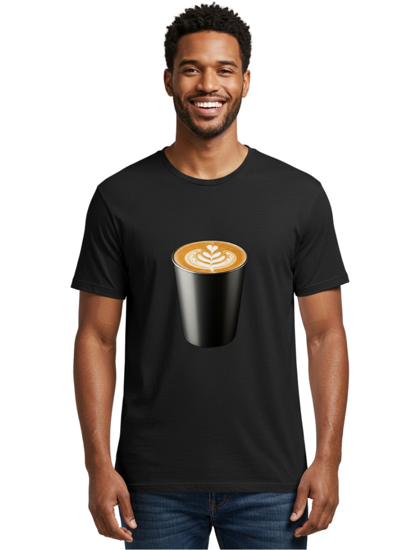 Coffee-Cup-15 Men'S Graphic Tee, 100% Cotton, Comfortable Casual Summer Wear, Machine Washable, Coffee Cup, Black Cup, Latte Art, Espresso, Coffee Drink, Heart Design, White Foam, Takeaway Coffee, Coffee Culture Baa349 24