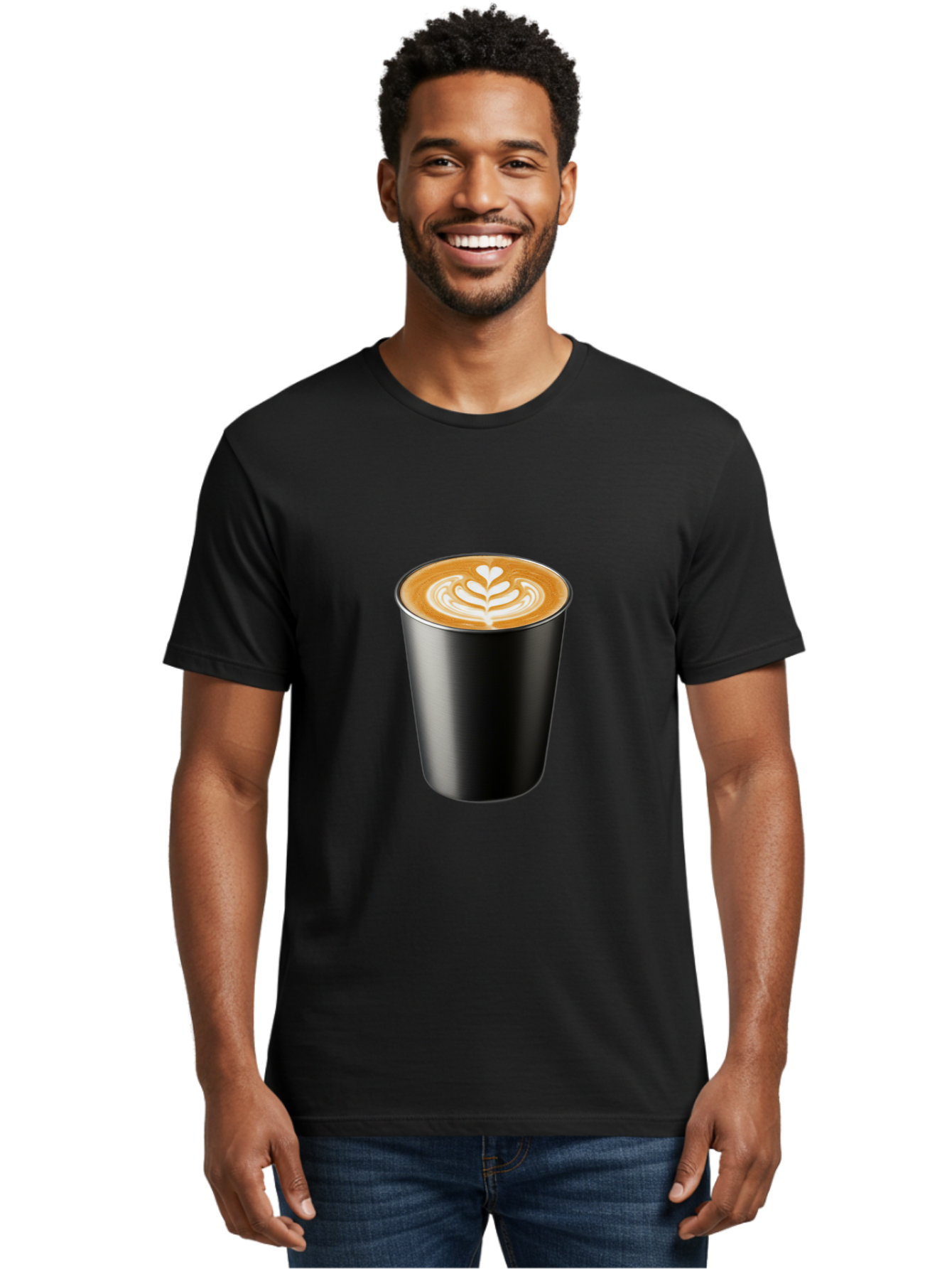 Coffee-Cup-15 Men'S Graphic Tee, 100% Cotton, Comfortable Casual Summer Wear, Machine Washable, Coffee Cup, Black Cup, Latte Art, Espresso, Coffee Drink, Heart Design, White Foam, Takeaway Coffee, Coffee Culture Baa349 14