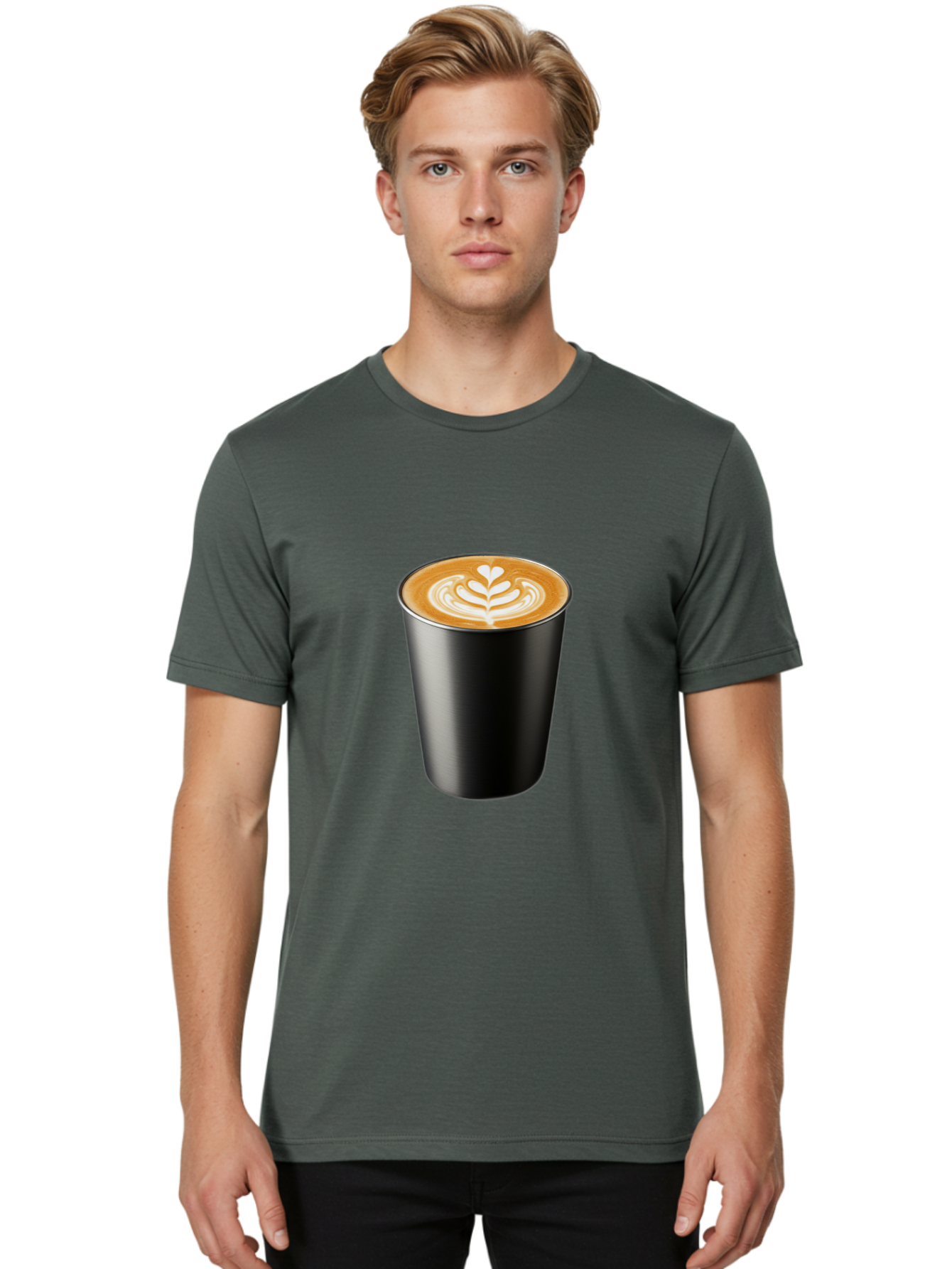Coffee-Cup-15 Men'S Graphic Tee, 100% Cotton, Comfortable Casual Summer Wear, Machine Washable, Coffee Cup, Black Cup, Latte Art, Espresso, Coffee Drink, Heart Design, White Foam, Takeaway Coffee, Coffee Culture Baa349 28