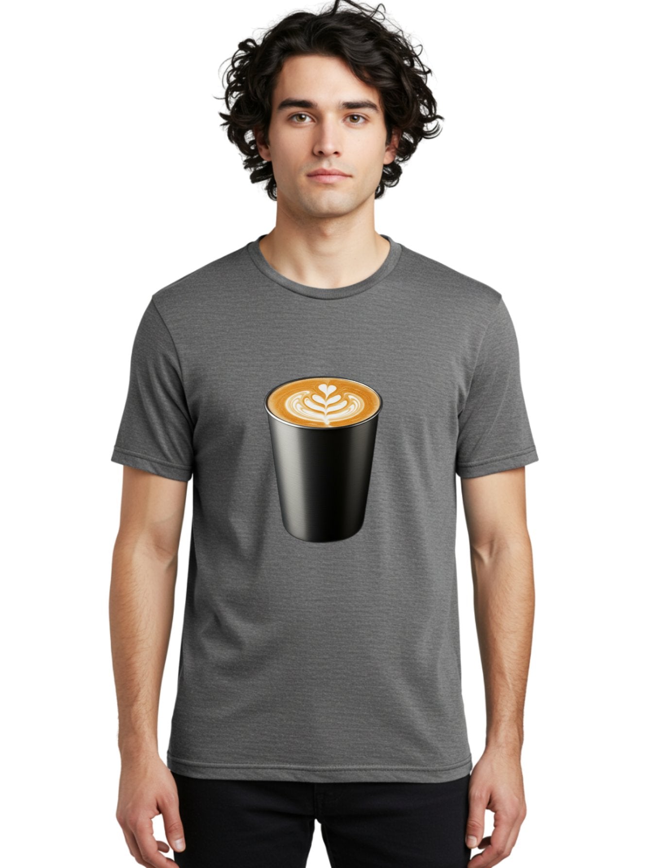 Coffee-Cup-15 Men'S Graphic Tee, 100% Cotton, Comfortable Casual Summer Wear, Machine Washable, Coffee Cup, Black Cup, Latte Art, Espresso, Coffee Drink, Heart Design, White Foam, Takeaway Coffee, Coffee Culture Baa349 22