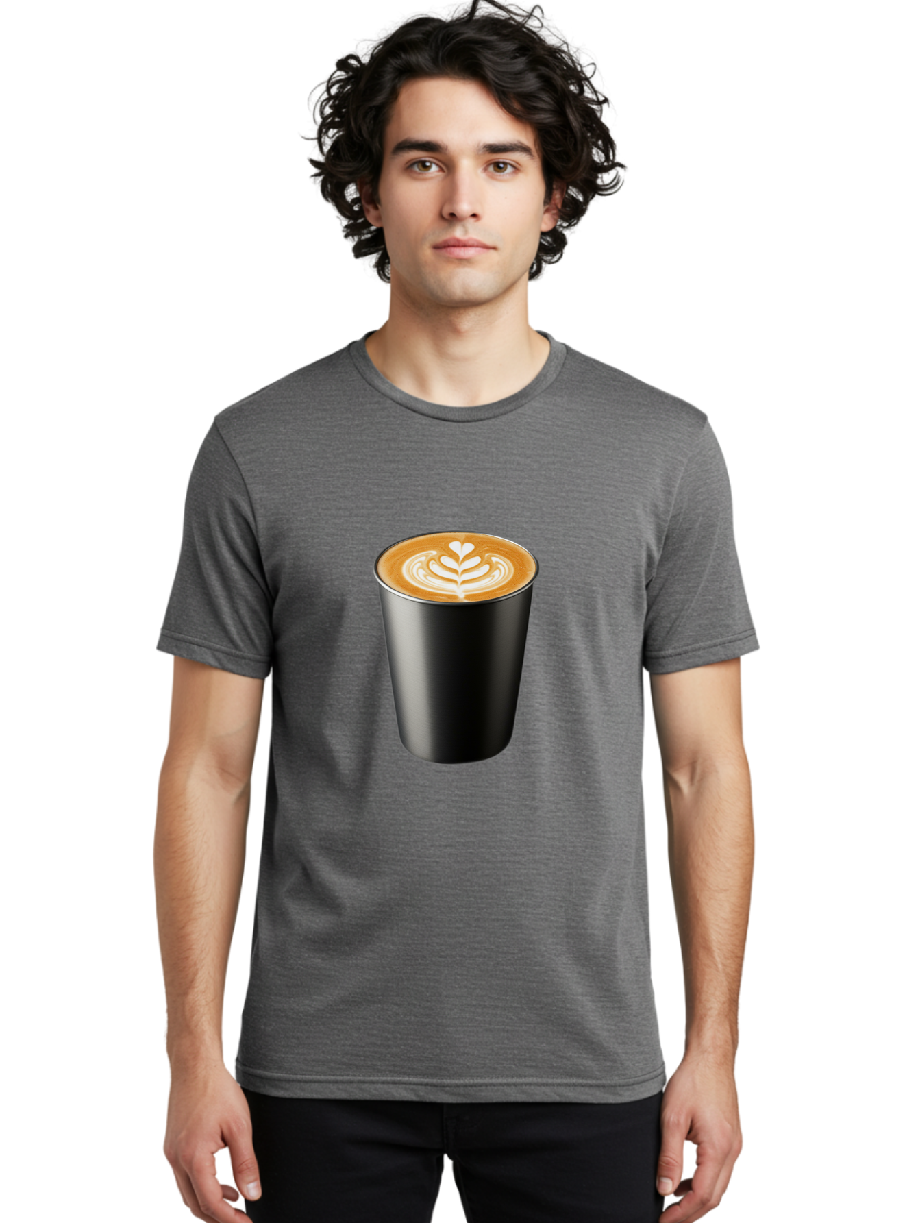 Coffee-Cup-15 Men'S Graphic Tee, 100% Cotton, Comfortable Casual Summer Wear, Machine Washable, Coffee Cup, Black Cup, Latte Art, Espresso, Coffee Drink, Heart Design, White Foam, Takeaway Coffee, Coffee Culture Baa349 18