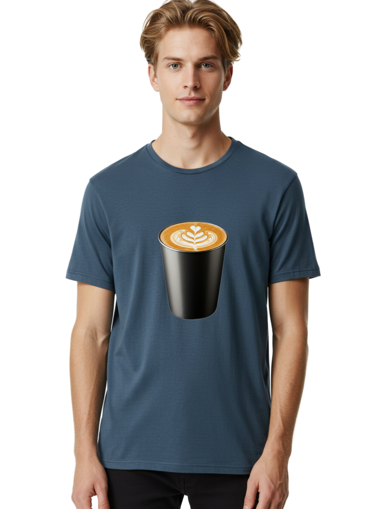 Coffee-Cup-15 Men'S Graphic Tee, 100% Cotton, Comfortable Casual Summer Wear, Machine Washable, Coffee Cup, Black Cup, Latte Art, Espresso, Coffee Drink, Heart Design, White Foam, Takeaway Coffee, Coffee Culture Baa349 22