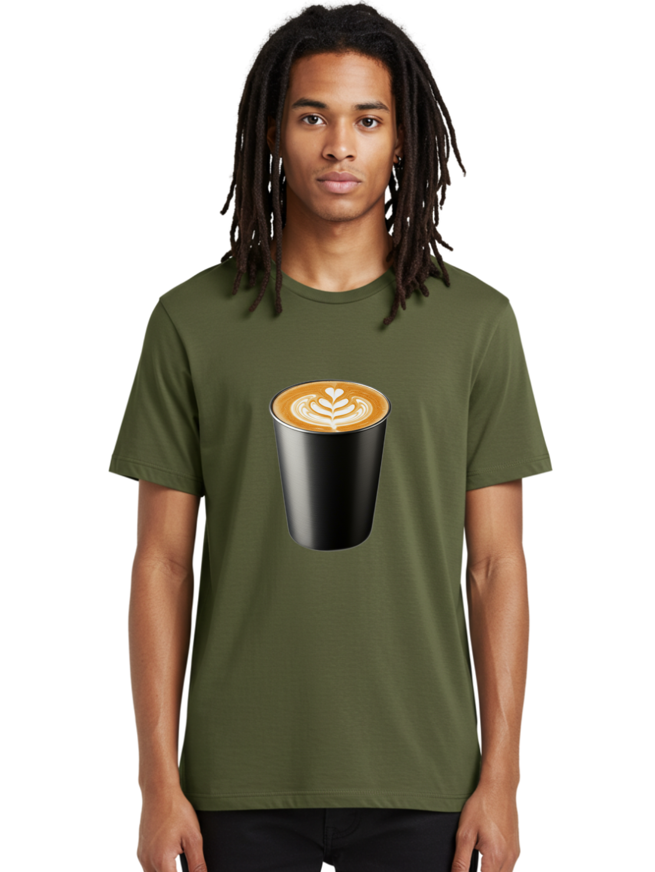 Coffee-Cup-15 Men'S Graphic Tee, 100% Cotton, Comfortable Casual Summer Wear, Machine Washable, Coffee Cup, Black Cup, Latte Art, Espresso, Coffee Drink, Heart Design, White Foam, Takeaway Coffee, Coffee Culture Baa349 8