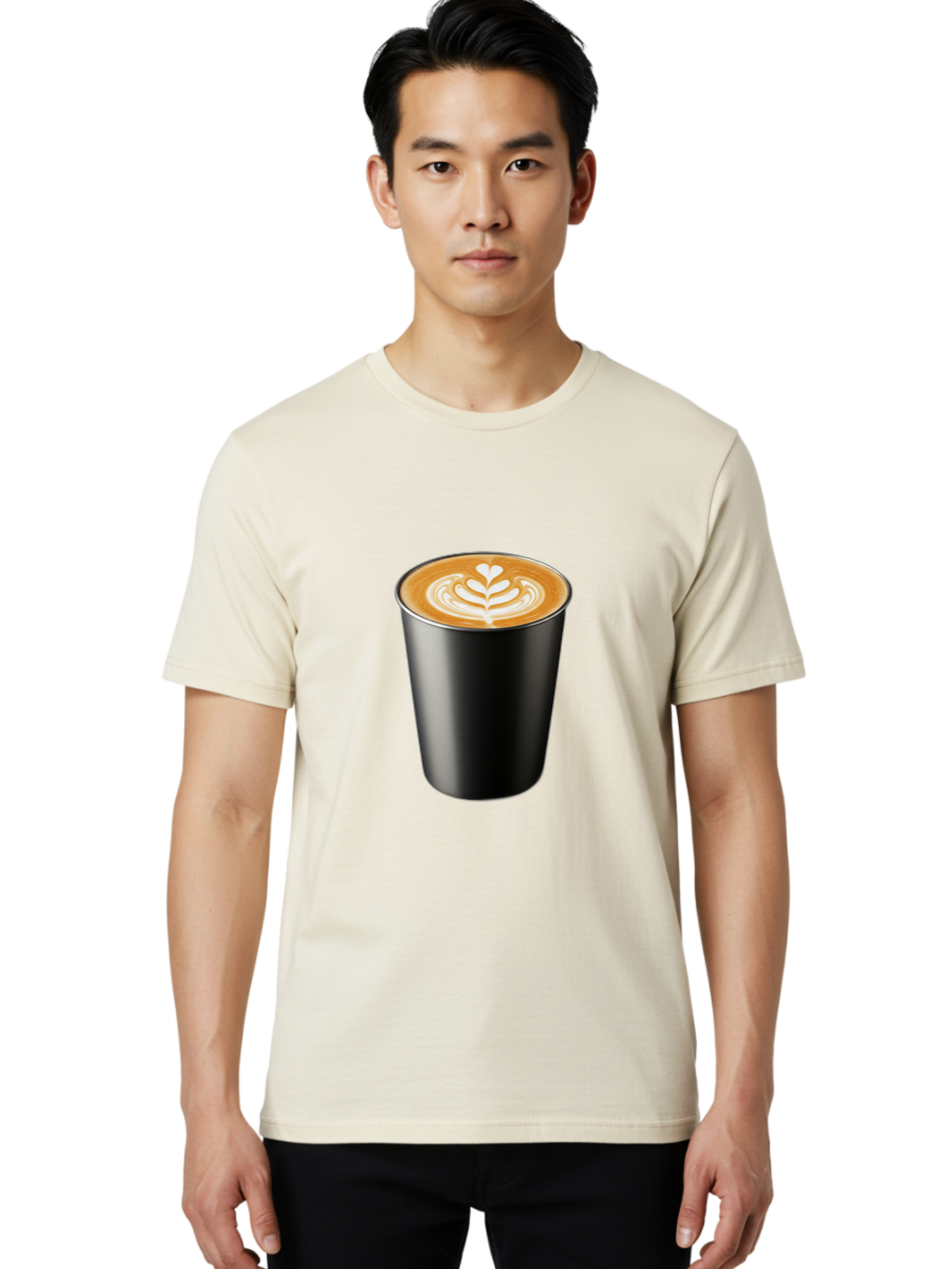 Coffee-Cup-15 Men'S Graphic Tee, 100% Cotton, Comfortable Casual Summer Wear, Machine Washable, Coffee Cup, Black Cup, Latte Art, Espresso, Coffee Drink, Heart Design, White Foam, Takeaway Coffee, Coffee Culture Baa349 26