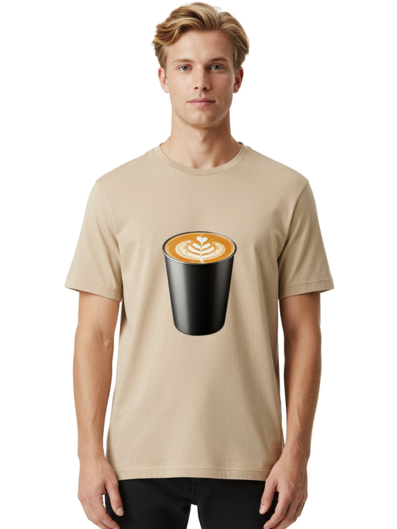 Coffee-Cup-15 Men'S Graphic Tee, 100% Cotton, Comfortable Casual Summer Wear, Machine Washable, Coffee Cup, Black Cup, Latte Art, Espresso, Coffee Drink, Heart Design, White Foam, Takeaway Coffee, Coffee Culture Baa349 18