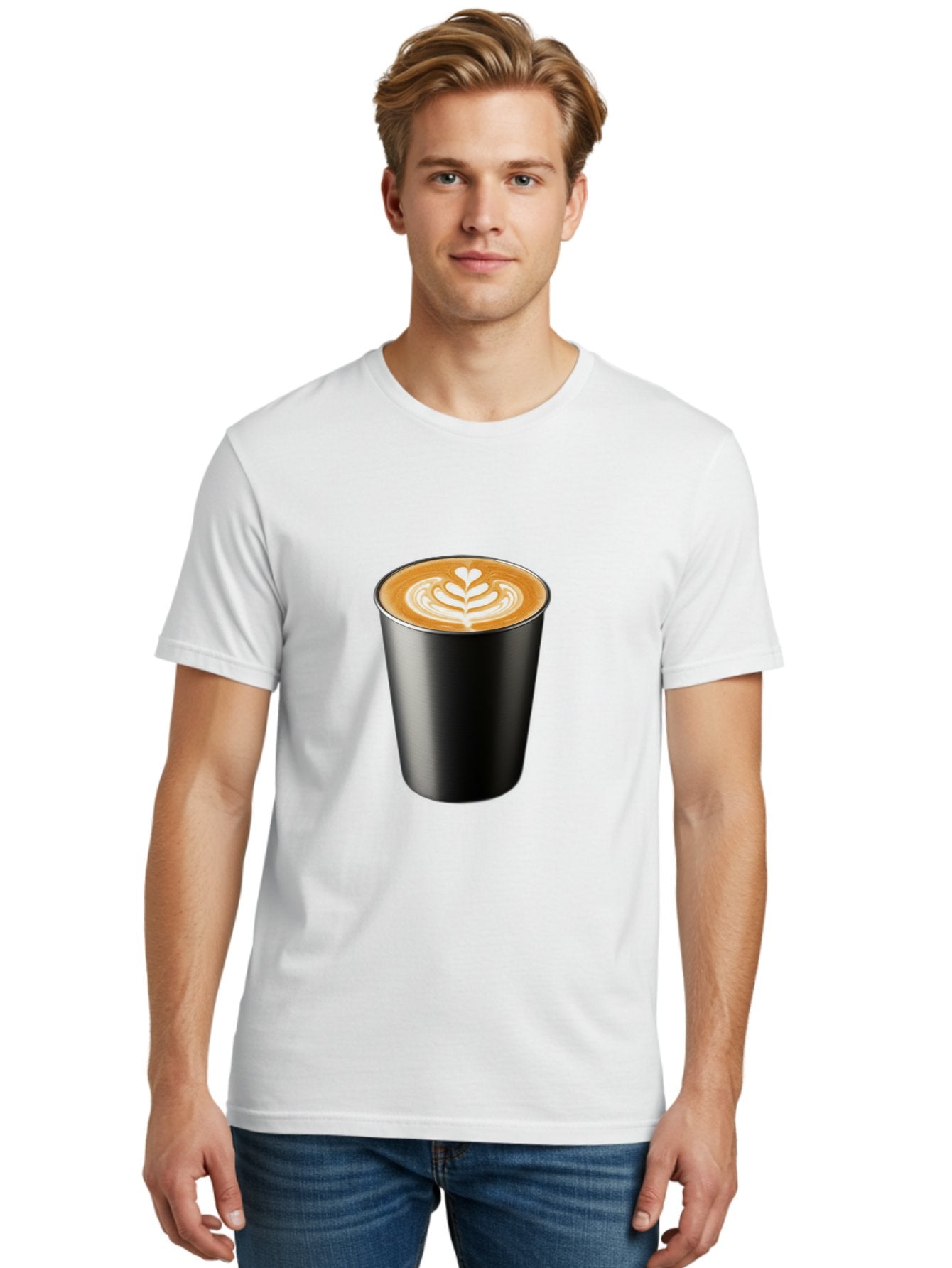 Coffee-Cup-15 Men'S Graphic Tee, 100% Cotton, Comfortable Casual Summer Wear, Machine Washable, Coffee Cup, Black Cup, Latte Art, Espresso, Coffee Drink, Heart Design, White Foam, Takeaway Coffee, Coffee Culture Baa349 26