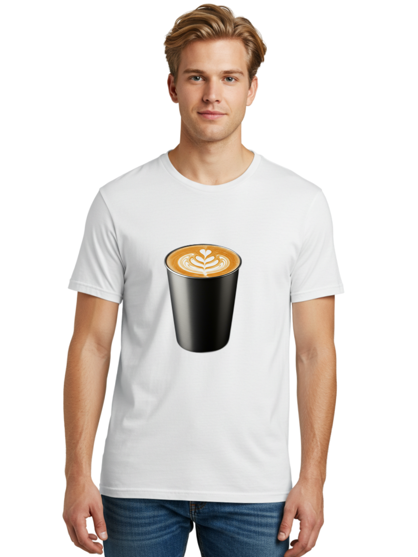 Coffee-Cup-15 Men'S Graphic Tee, 100% Cotton, Comfortable Casual Summer Wear, Machine Washable, Coffee Cup, Black Cup, Latte Art, Espresso, Coffee Drink, Heart Design, White Foam, Takeaway Coffee, Coffee Culture Baa349 10
