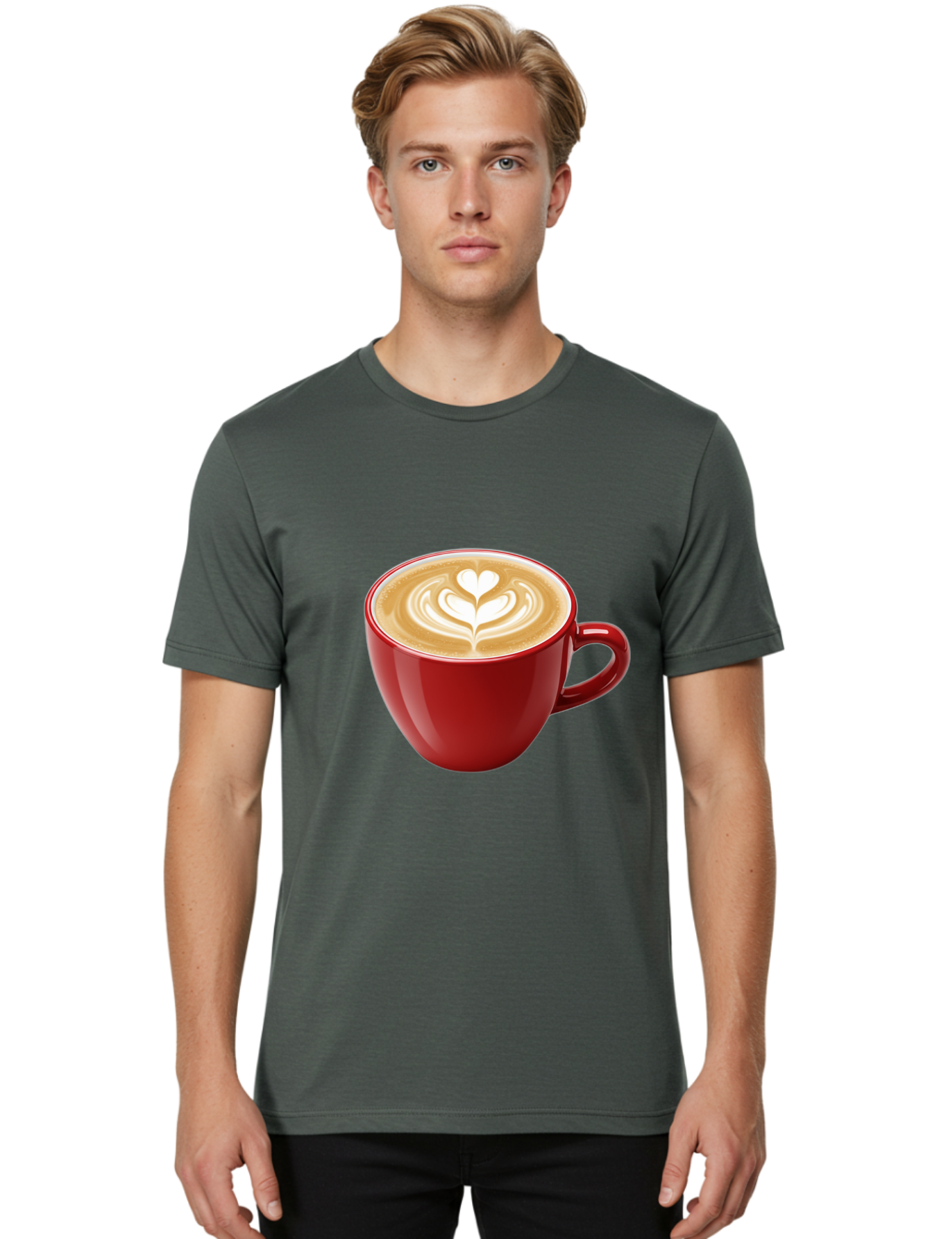 Coffee-Cup-16 Men'S Graphic Tee, 100% Cotton, Comfortable Casual Summer Wear, Machine Washable, Coffee Cup, Latte Art, Heart Design, Red Coffee Mug, Crema-Topped Coffee, Coffee Drink, Espresso Art Baa350 12