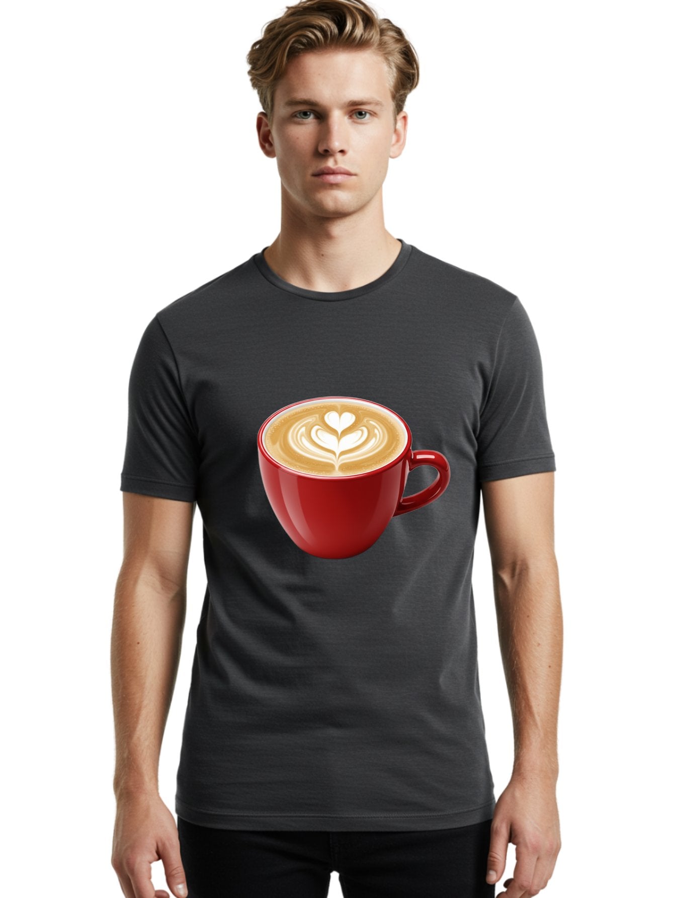 Coffee-Cup-16 Men'S Graphic Tee, 100% Cotton, Comfortable Casual Summer Wear, Machine Washable, Coffee Cup, Latte Art, Heart Design, Red Coffee Mug, Crema-Topped Coffee, Coffee Drink, Espresso Art Baa350 21