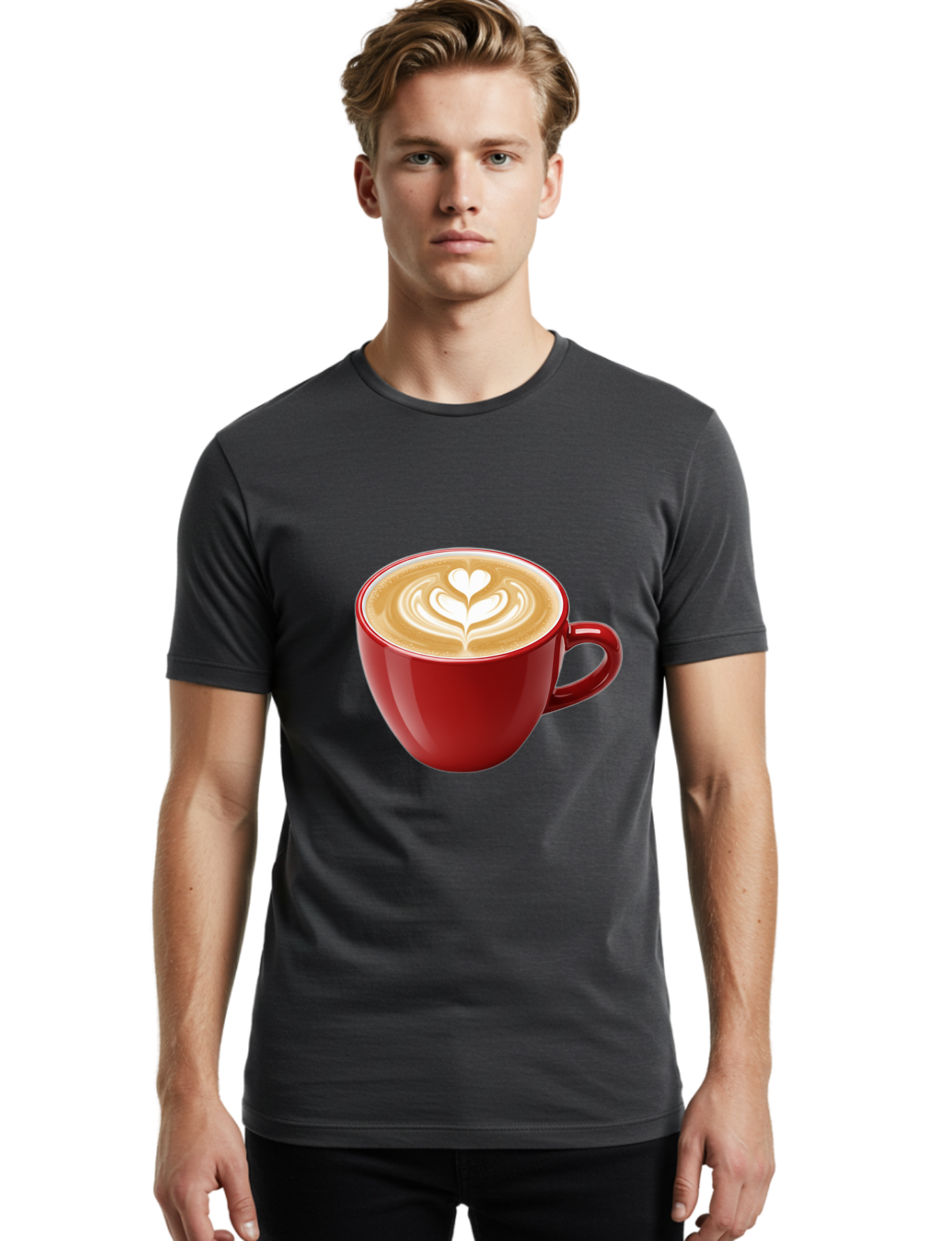 Coffee-Cup-16 Men'S Graphic Tee, 100% Cotton, Comfortable Casual Summer Wear, Machine Washable, Coffee Cup, Latte Art, Heart Design, Red Coffee Mug, Crema-Topped Coffee, Coffee Drink, Espresso Art Baa350 20
