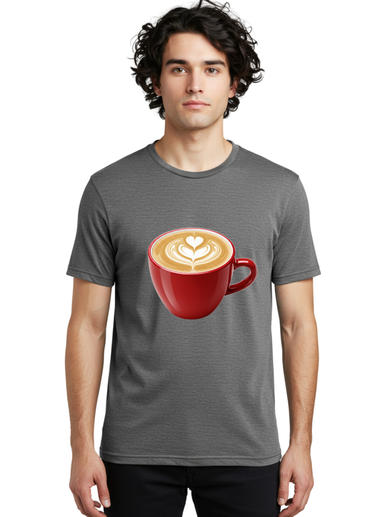 Coffee-Cup-16 Men'S Graphic Tee, 100% Cotton, Comfortable Casual Summer Wear, Machine Washable, Coffee Cup, Latte Art, Heart Design, Red Coffee Mug, Crema-Topped Coffee, Coffee Drink, Espresso Art Baa350