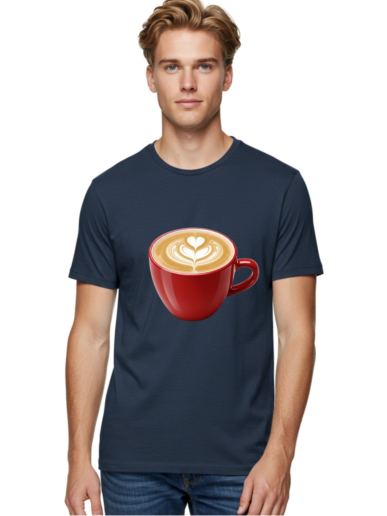Coffee-Cup-16 Men'S Graphic Tee, 100% Cotton, Comfortable Casual Summer Wear, Machine Washable, Coffee Cup, Latte Art, Heart Design, Red Coffee Mug, Crema-Topped Coffee, Coffee Drink, Espresso Art Baa350 23